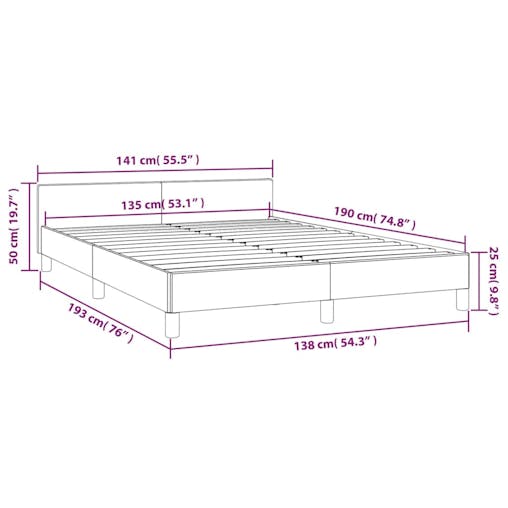 NNEVL Bed Frame with Headboard Black 137x187 cm Double Fabric