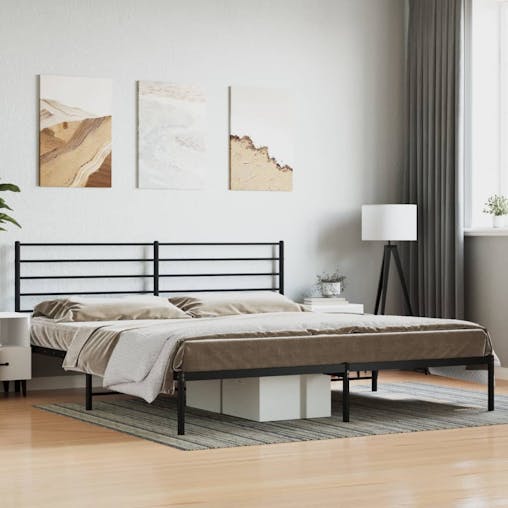 NNEVL Metal Bed Frame with Headboard Black 183x203 cm King