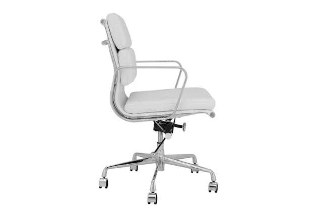 NNEKG Replica Eames Group Standard Aluminium Padded Low Back Office Chair (White Leather)