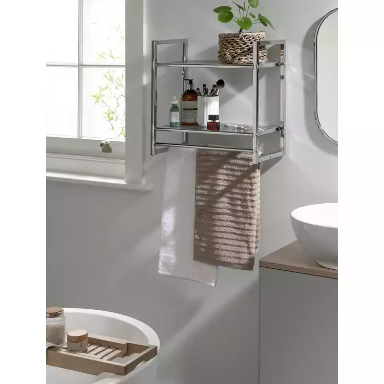 Habitat 2 Tier Wall Mounted Shelf Unit and Towel Rail-Silver
