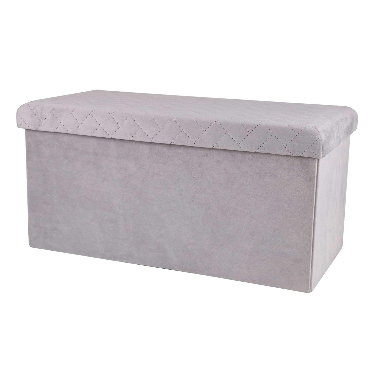 KUBE - Banc de rangement pliable en velours gris clair