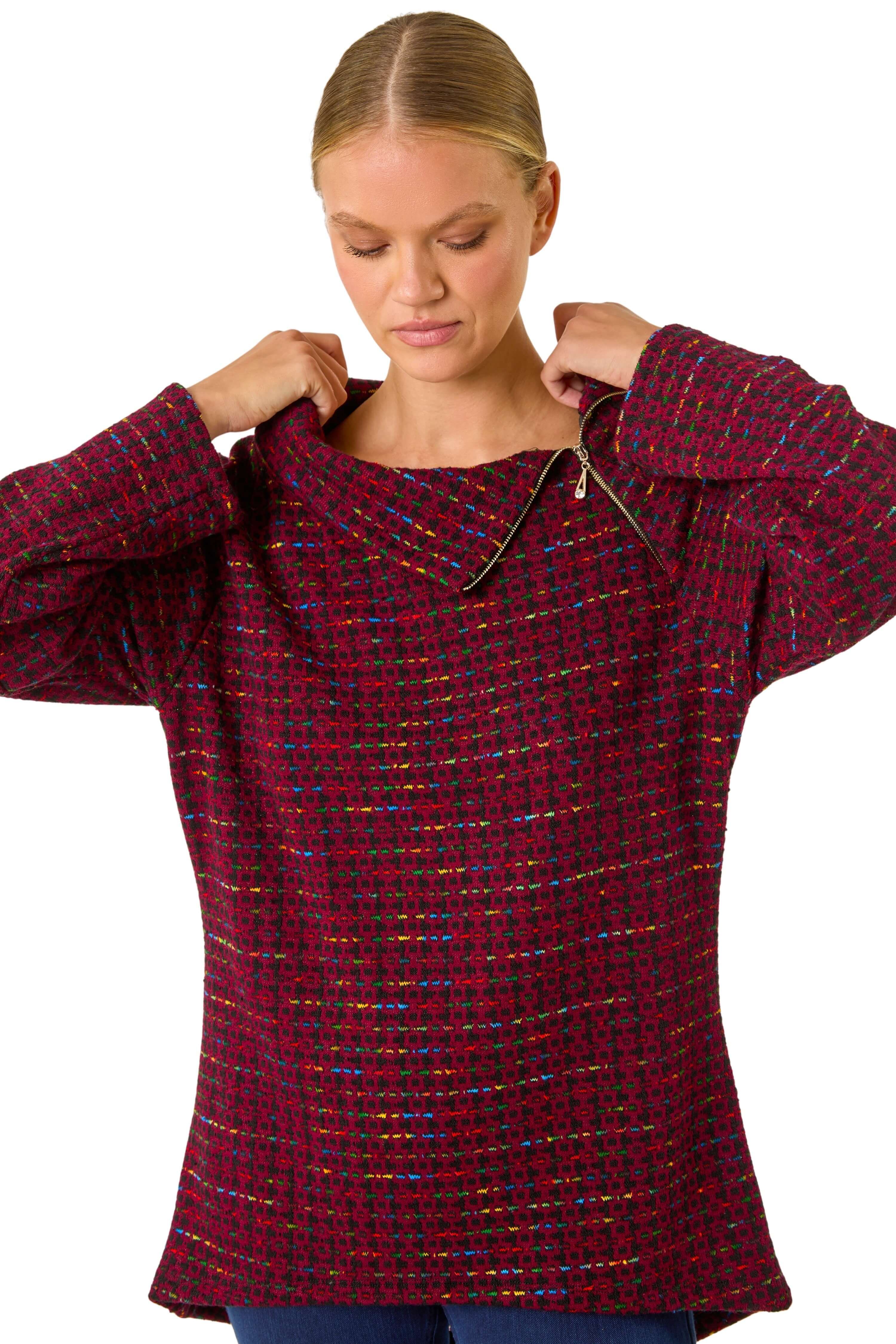 Roman Abstract Side Split Zip Top