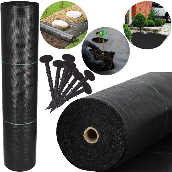Agrowłóknina antychwastowa agrotkanina 90g 0,8x50 m   kotwy 50 szt.