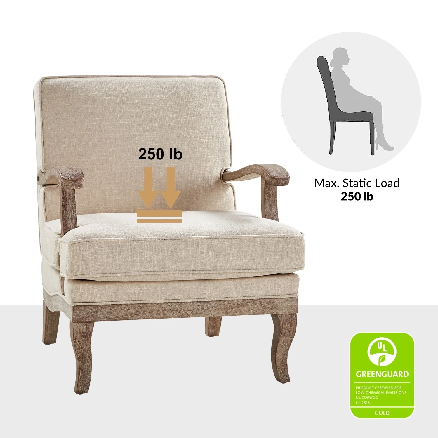 Rinaldo Farmhouse Polyester Armchair with Comfortable Backrest and Cushion Set of 2 by HULALA HOME