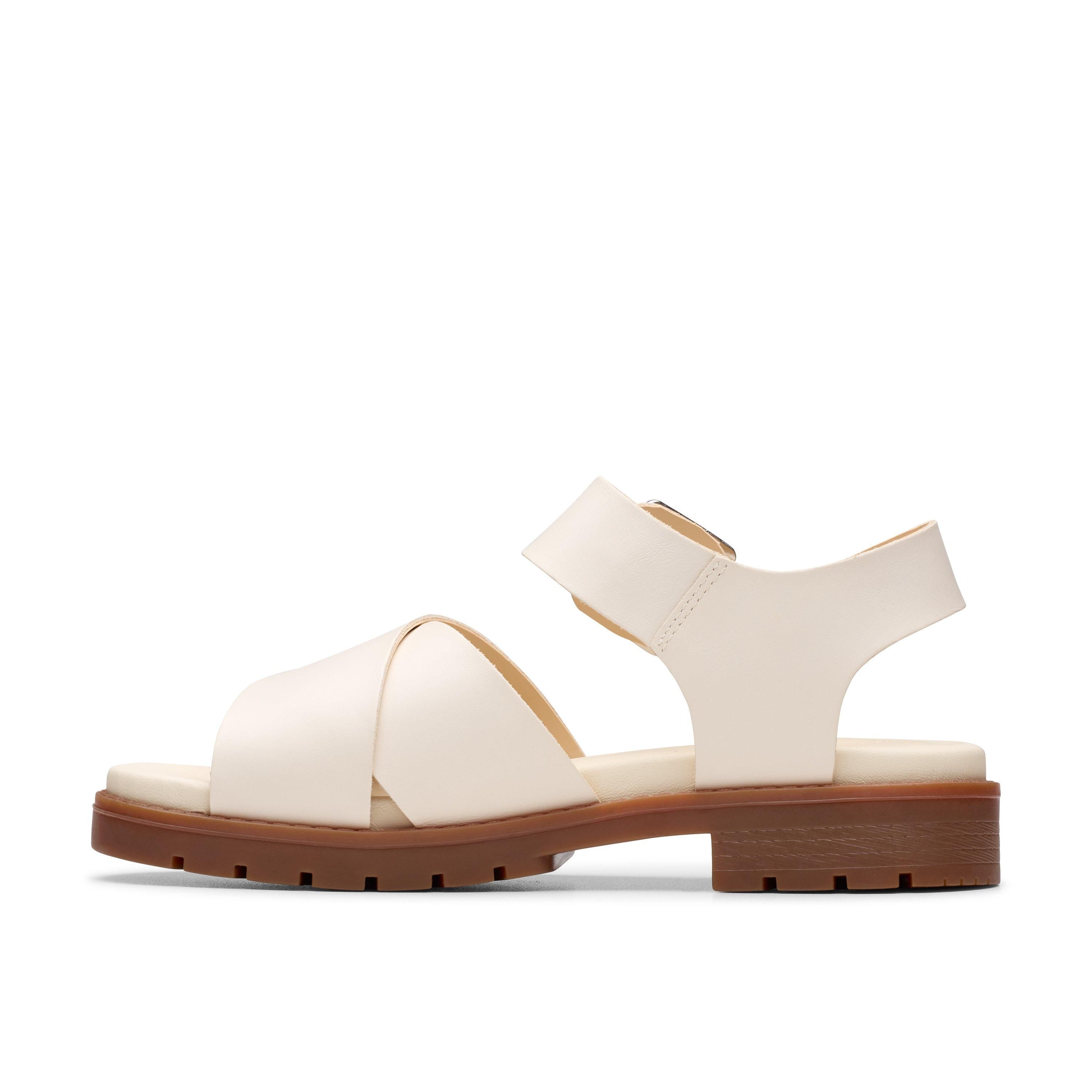 Clarks Orinoco Cross Cream Leather Flat Sandals