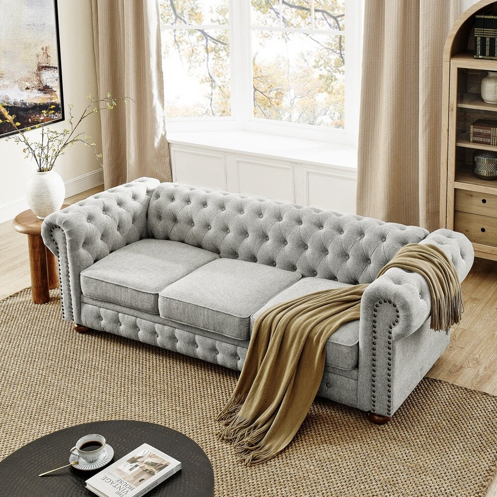 Chesterfield Sofa Tufted Upholstered PU 3-Seater Sofa