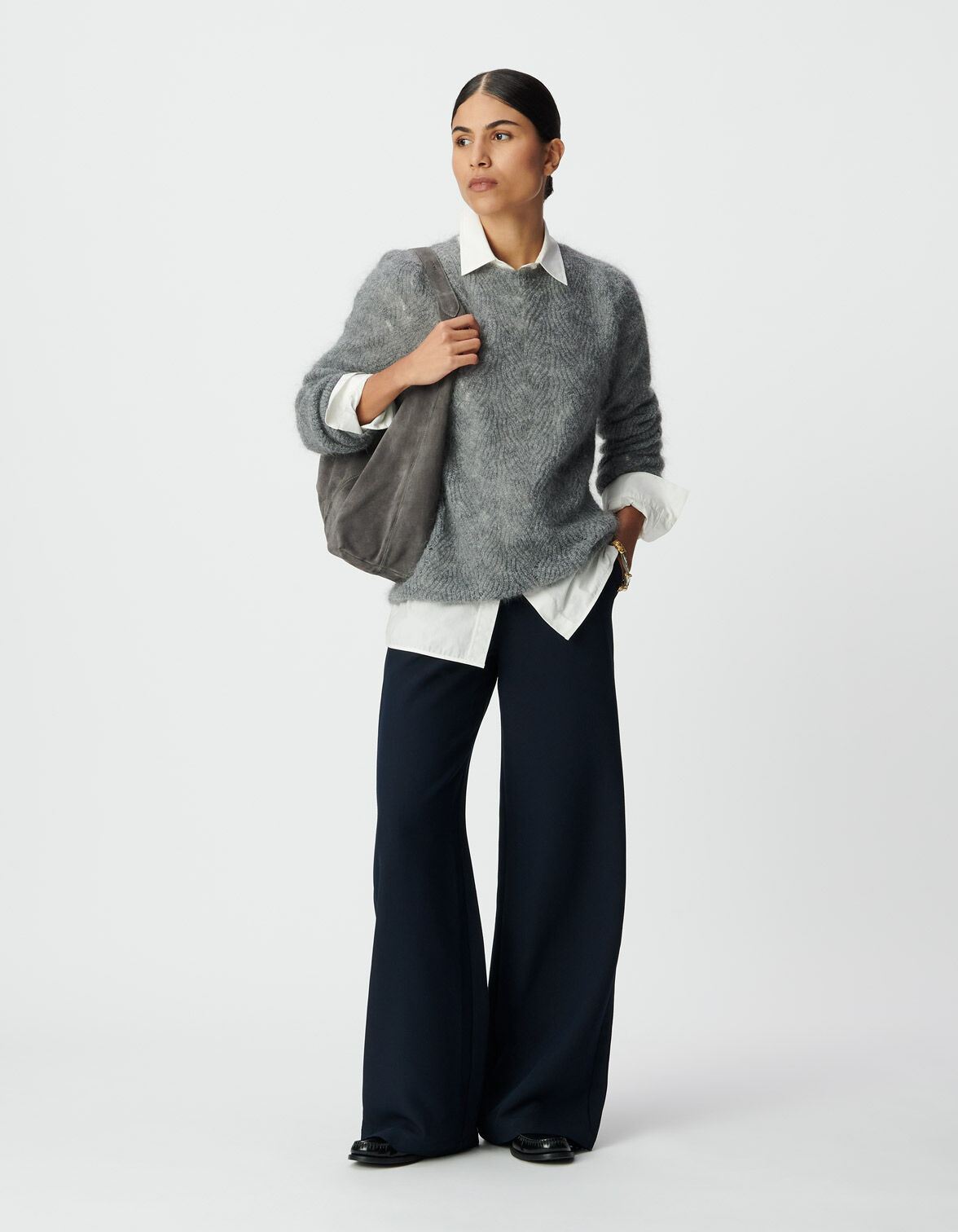 Pantalon droit marine flanelle Femme