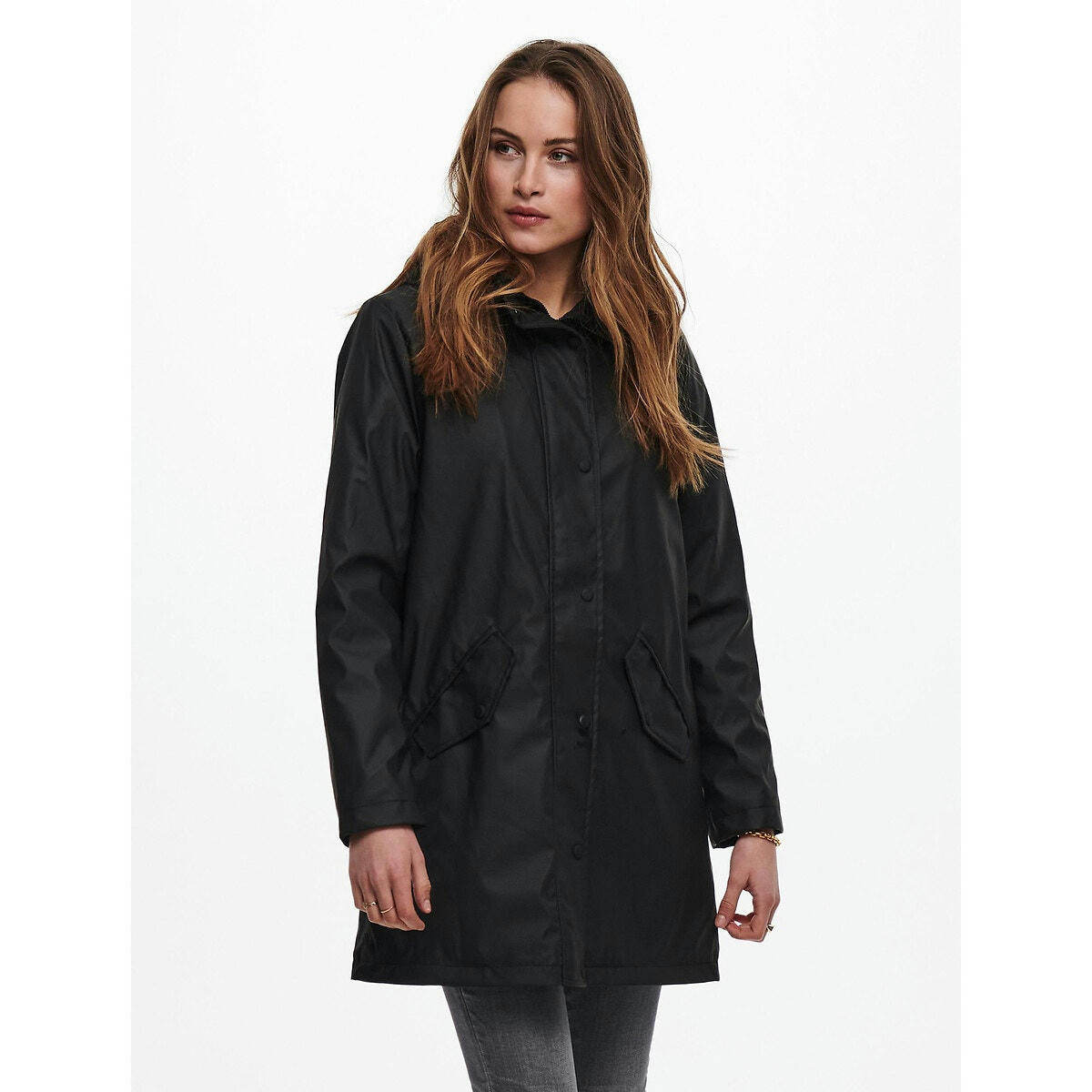 Imperméable mi-long à capuche