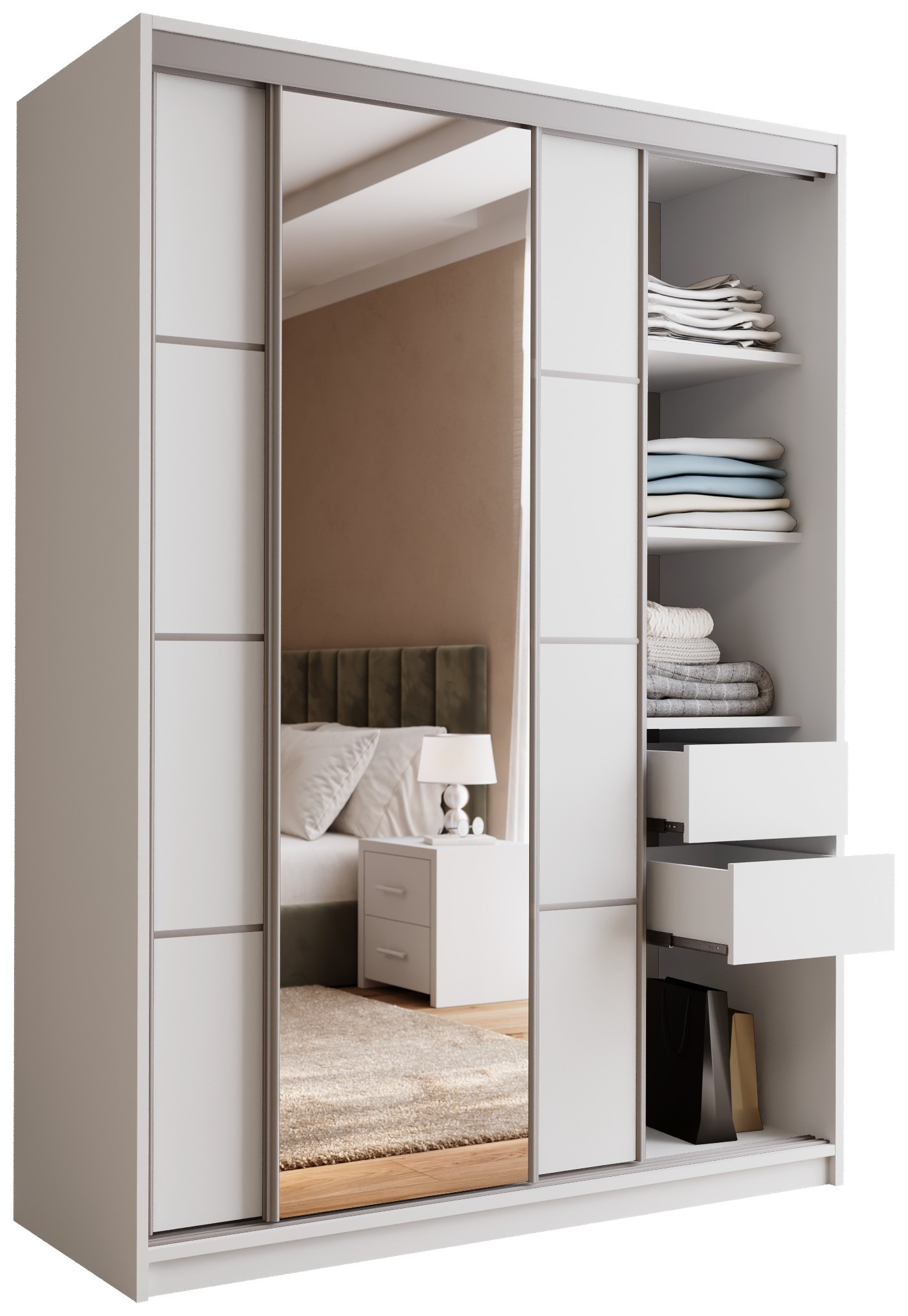 Biała szafa przesuwna z lustrem 150 cm TOP