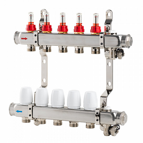 Collecteur inox pour plancher chauffant - 6 circuits