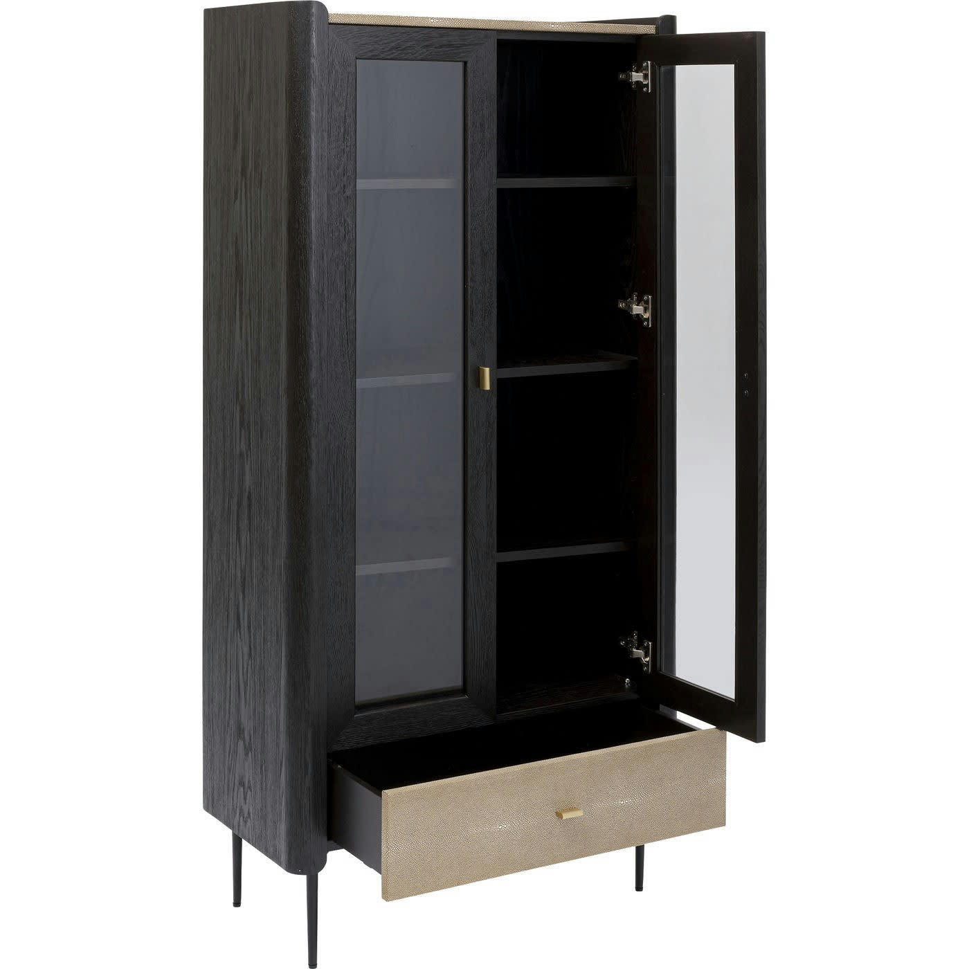 MILANO - Vitrine 2 portes 1 tiroir en peuplier et chêne brun