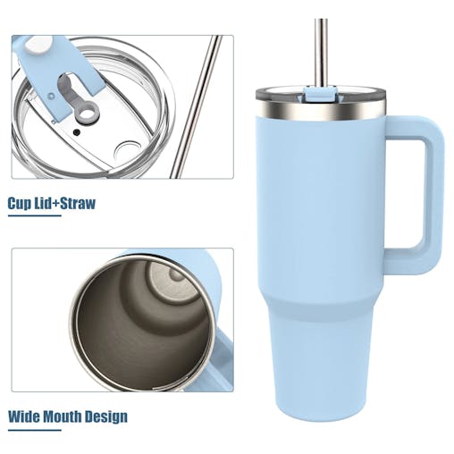 NNEOBA Stainless Steel Tumbler with Handle & Straw Lid
