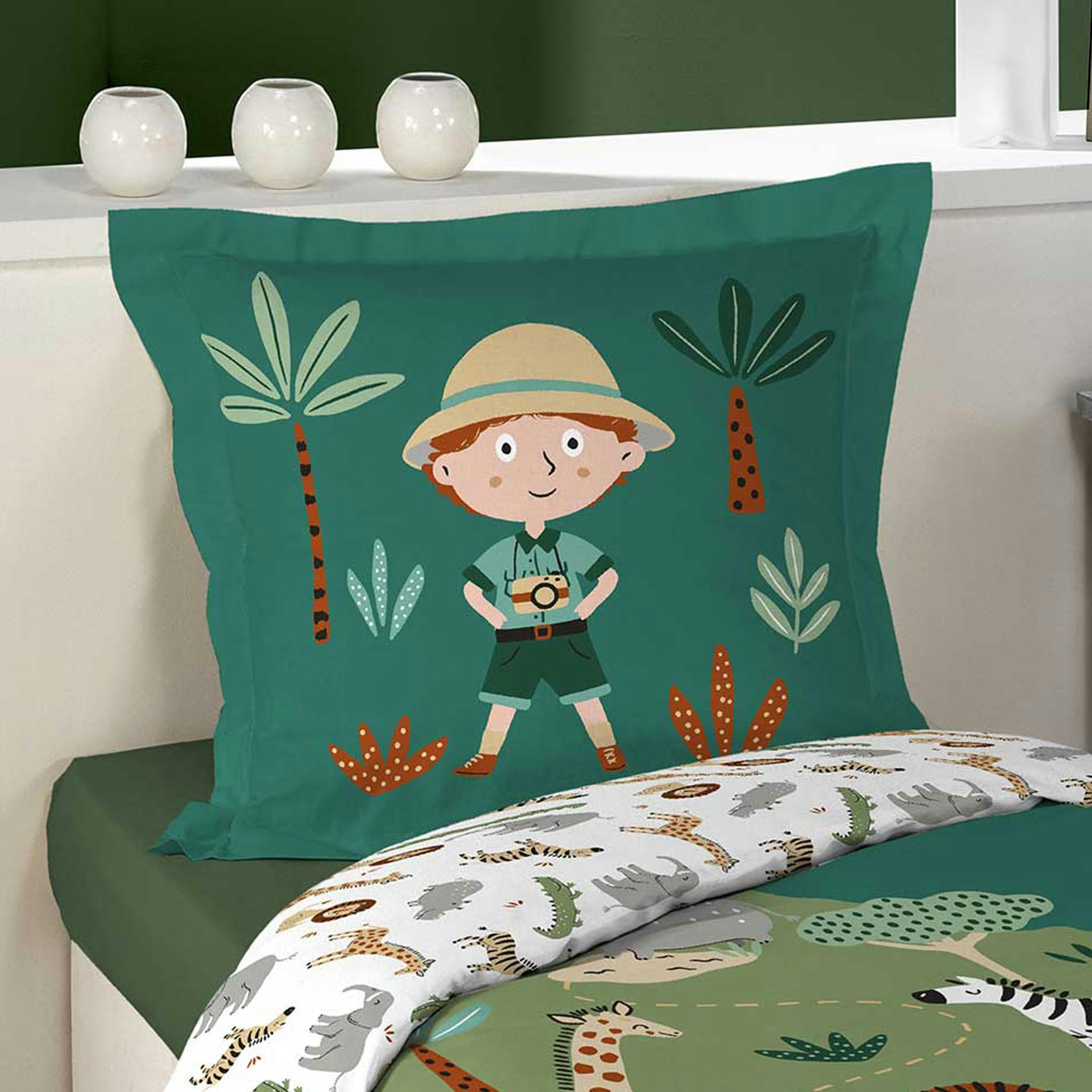 - Parure de couette l'explorateur coton vert 200 x 140