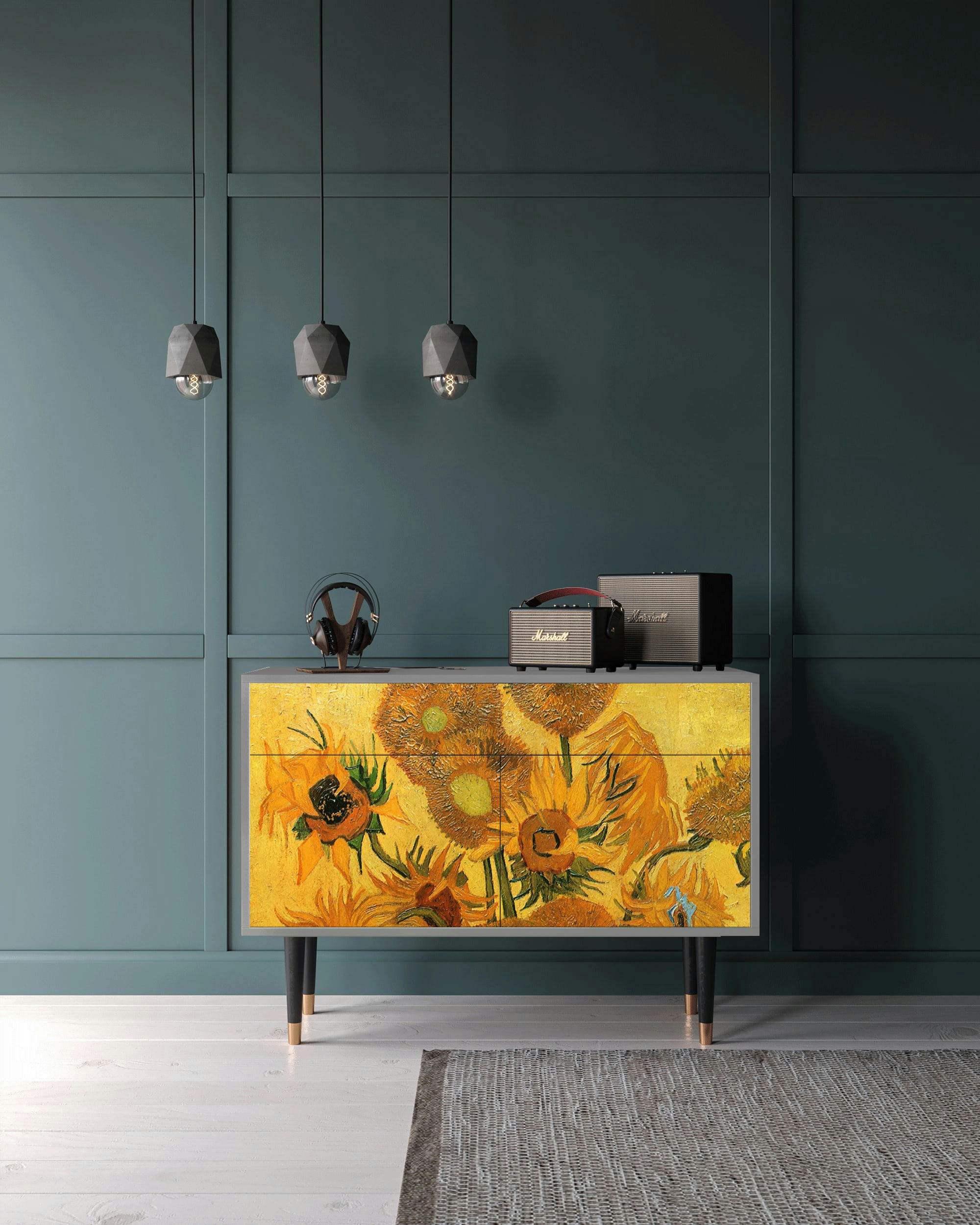 SUNFLOWERS BY VINCENT VAN GOGH - Buffet  jaune 2 tiroirs et 2 portes L 115 cm