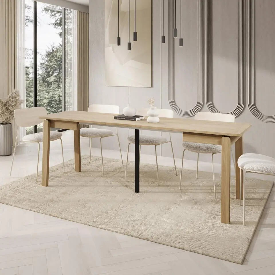 Meubella - Portino - Eetkamertafel - Licht eiken - 104-224x77x60 cm