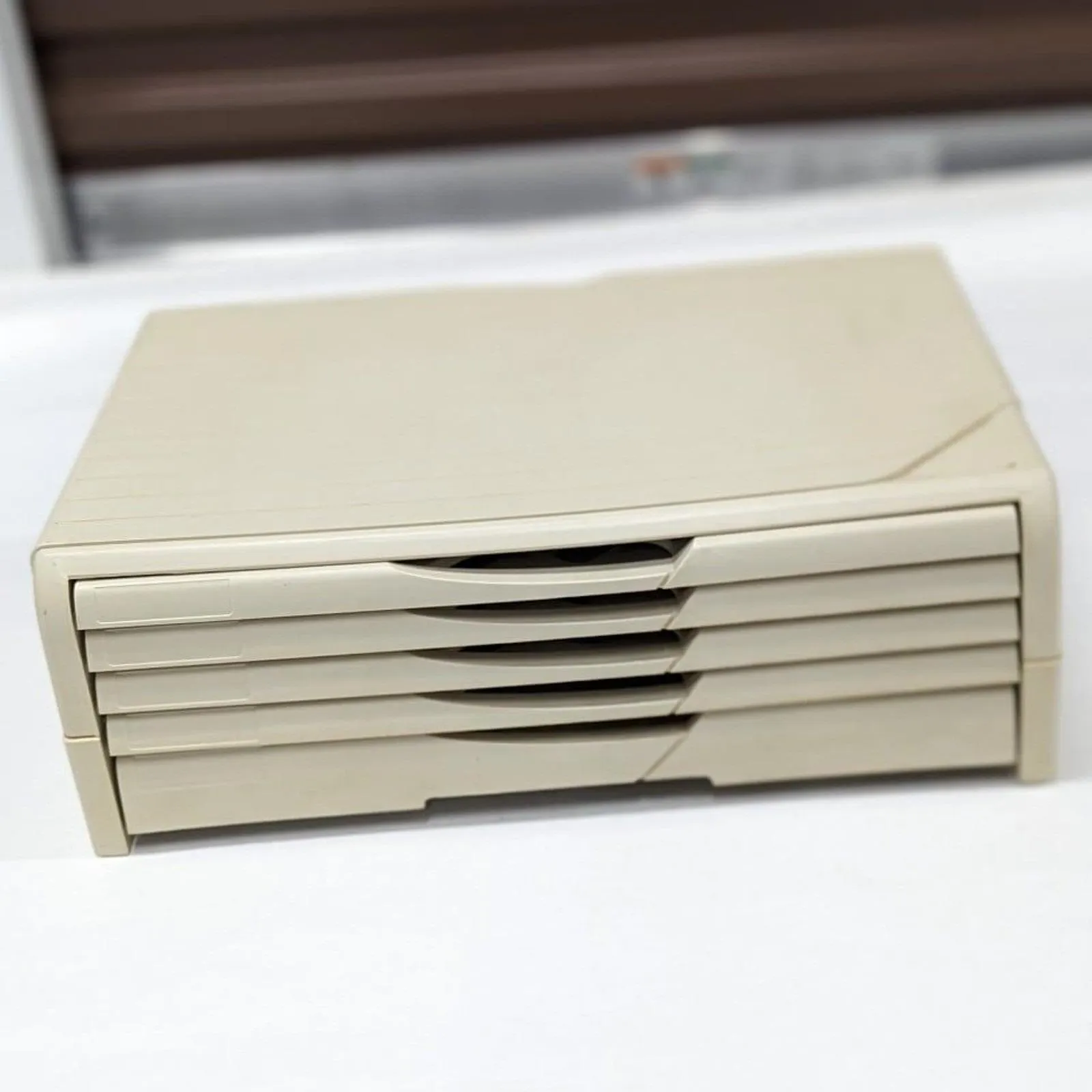 Vintage Beige Plastic 5 Drawer Desk Organizer Filing Cabinet Office Storage MCM