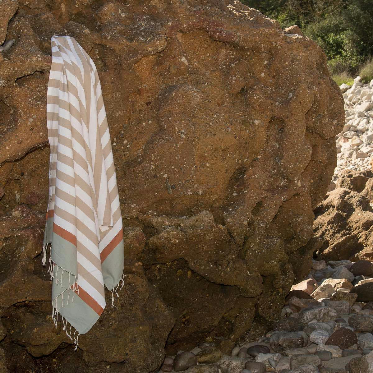 ARCACHON - Fouta tricolore coton  100x200 beige / terracotta