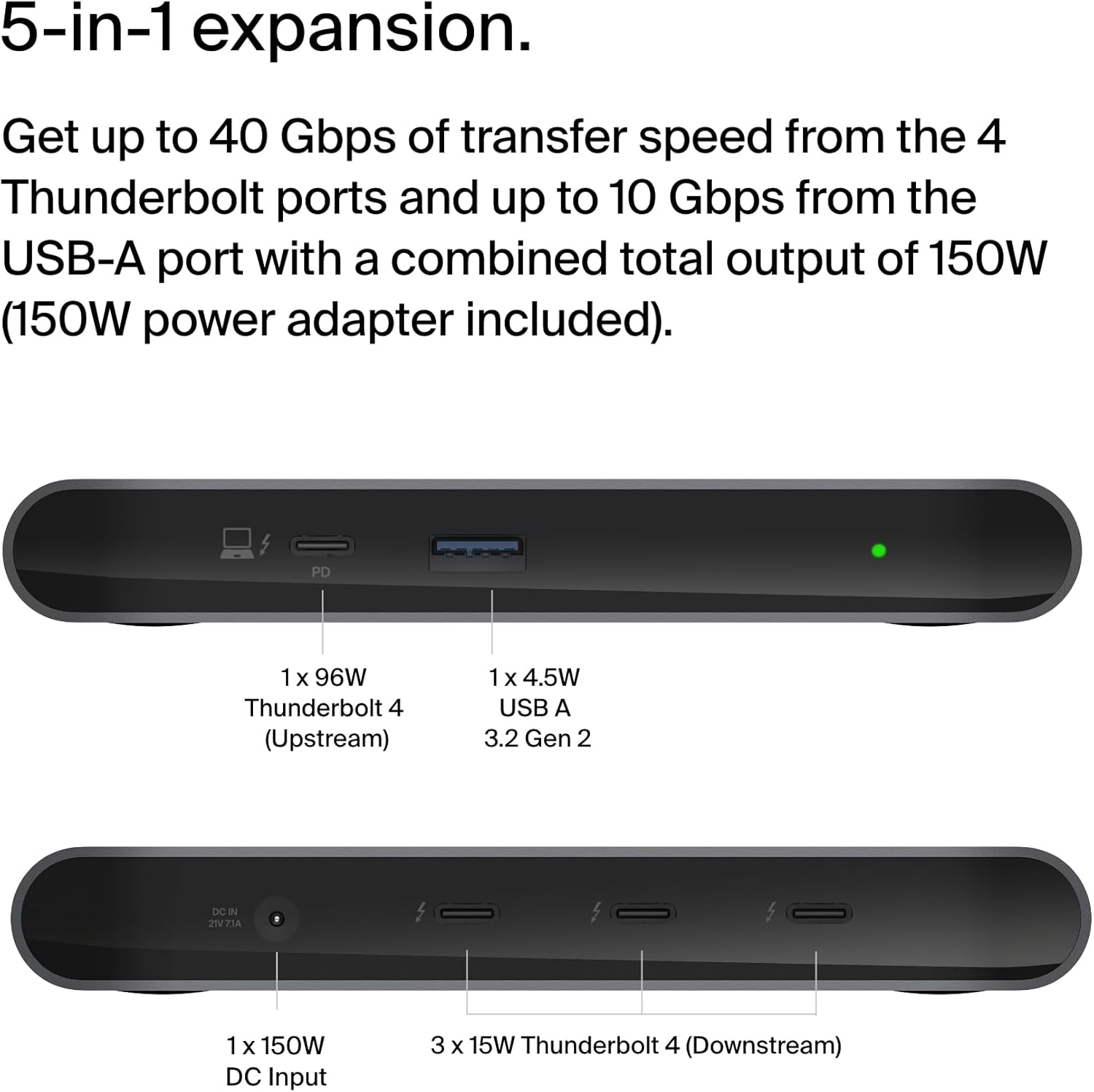 Belkin Connect Thunderbolt 4 Docking Station  5-in-1 USB-C Multiport Core Hub w/ 96W Power Delivery for Mac  Windows  Single 8K or Dual 4K Display  Thunderbolt 4 Cable & Power Supply Included