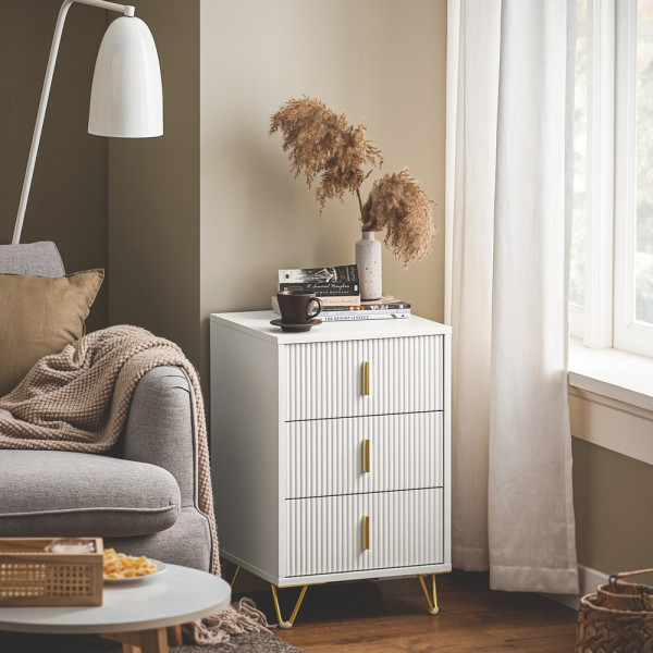 SoBuy Szafka nocna z 3 szufladami Biały 40x40x63cm Nowoczesny FBT115-L-W