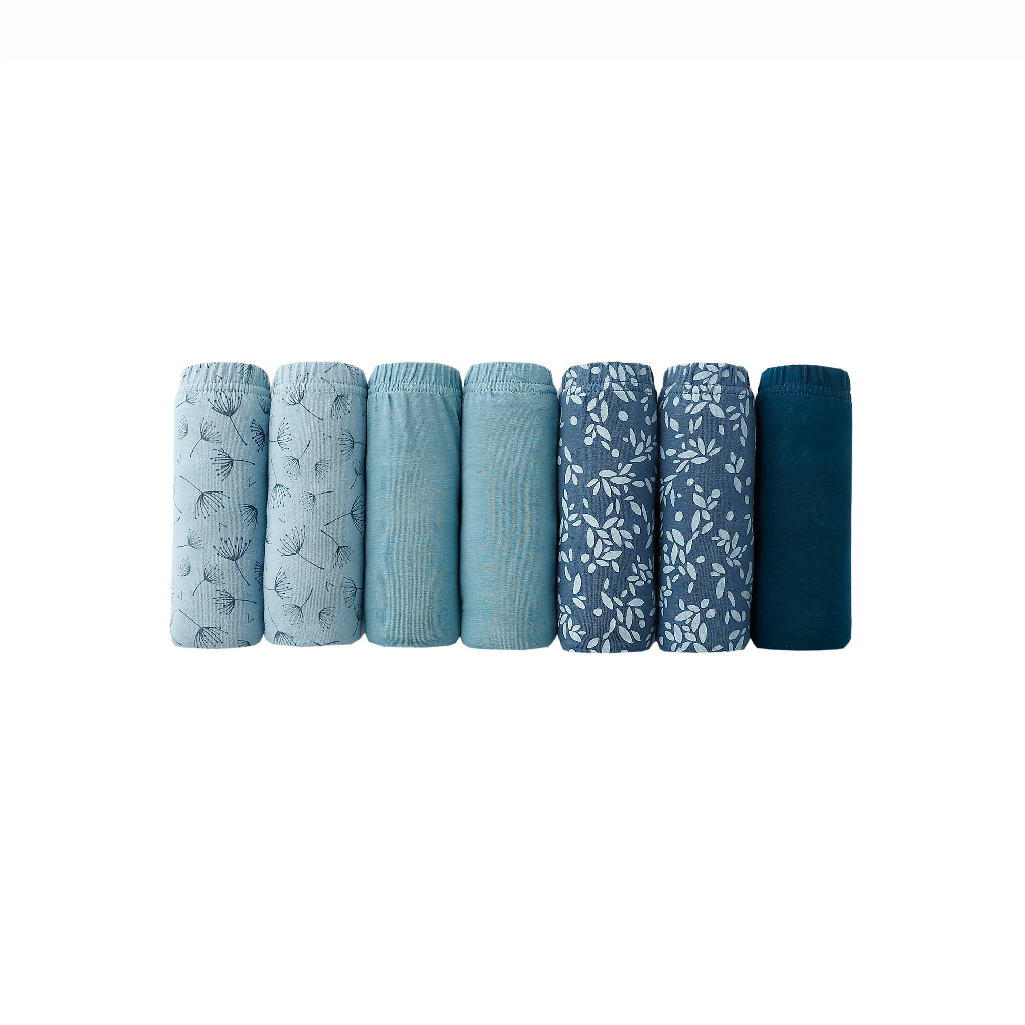 Culotte coton forme maxi unie bleue et imprimée pissenlit - lot de 7