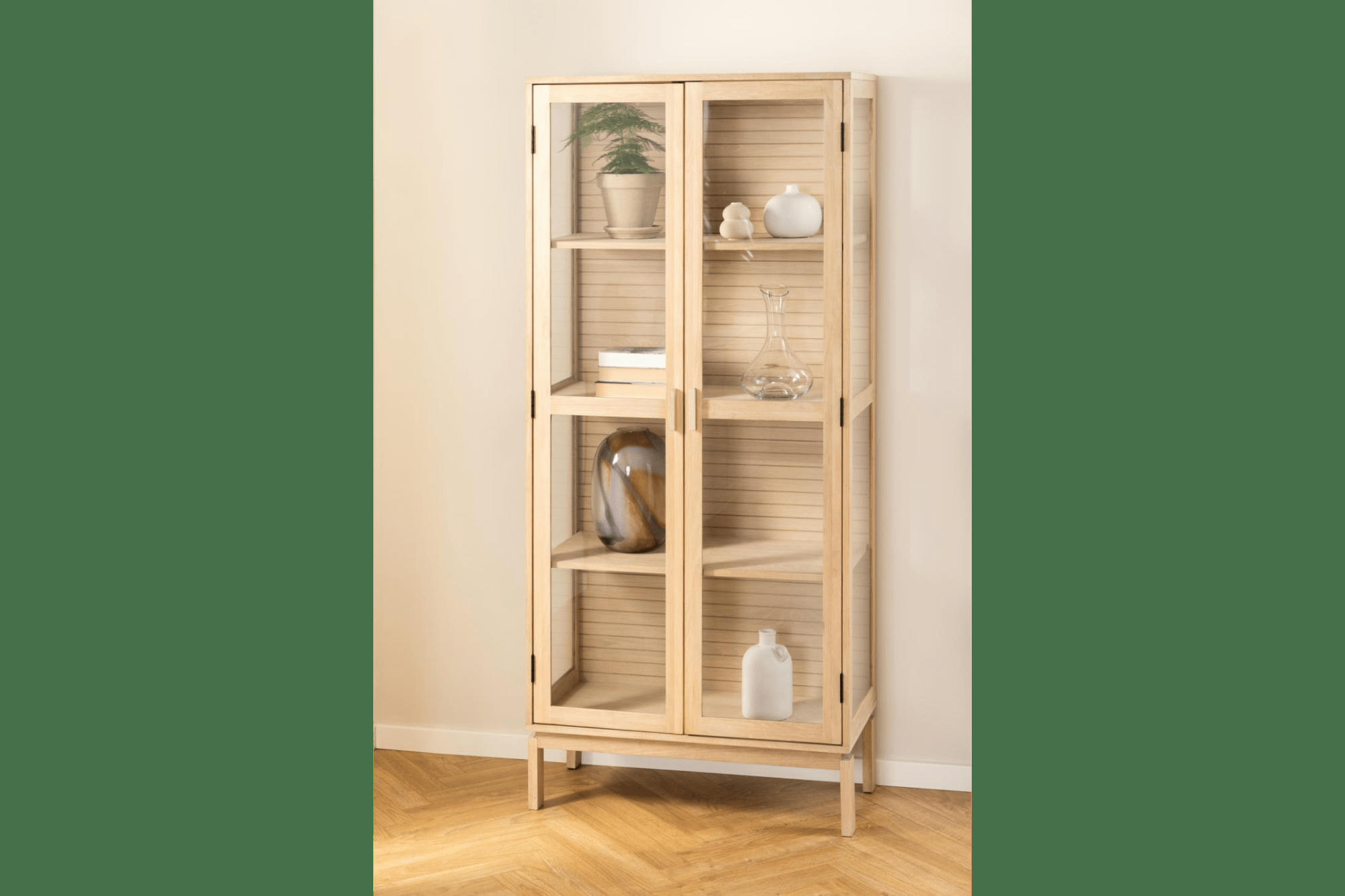 LIAC - Vitrine en chêne blanchi et verre 2 portes L80