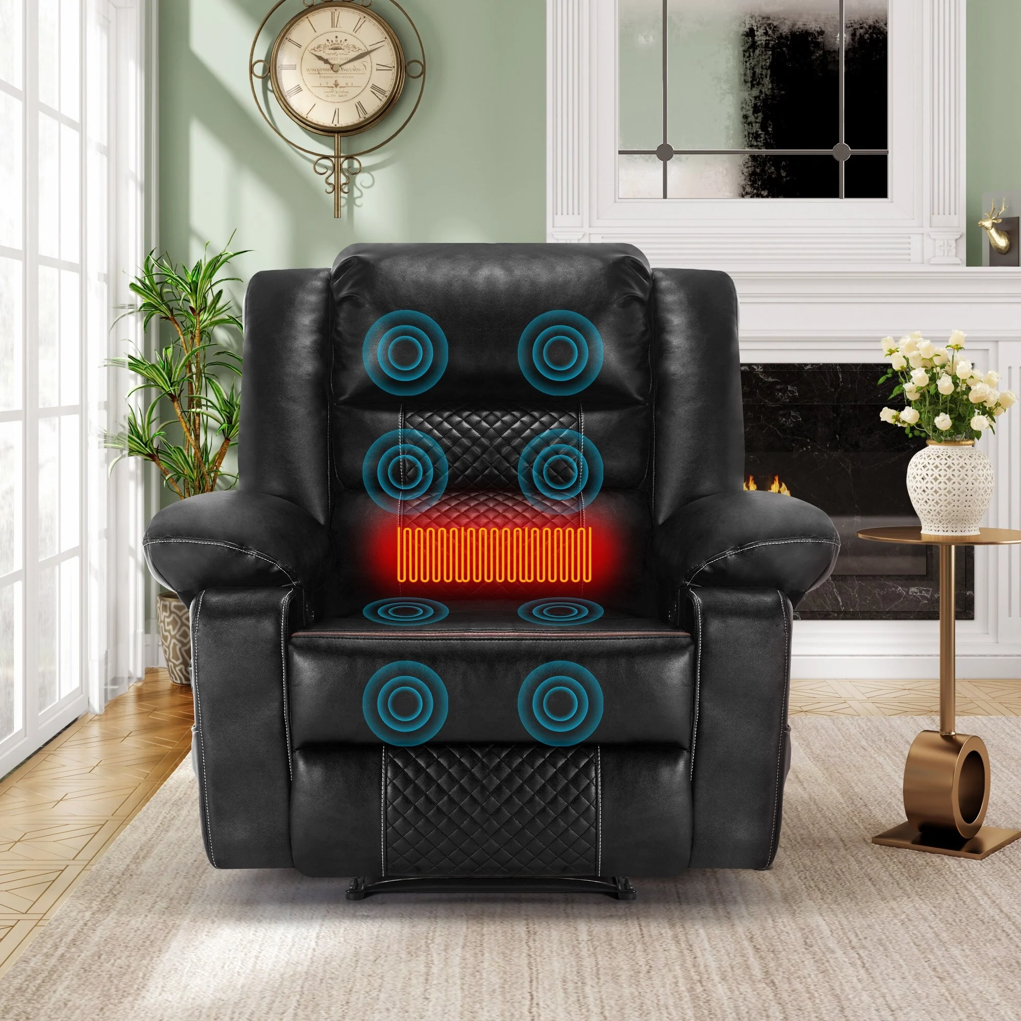 Brown Manual Recliner with 8-Point Massage, Heating, Adjustable Recline, and Sturdy Frame for Living Room