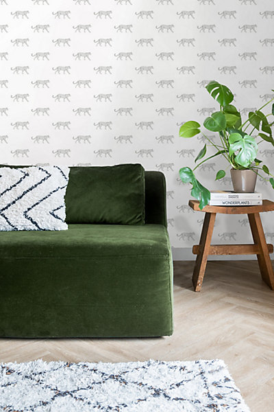 ESTAhome papier peint léopards blanc et gris clair 53 cm x 10.05 m