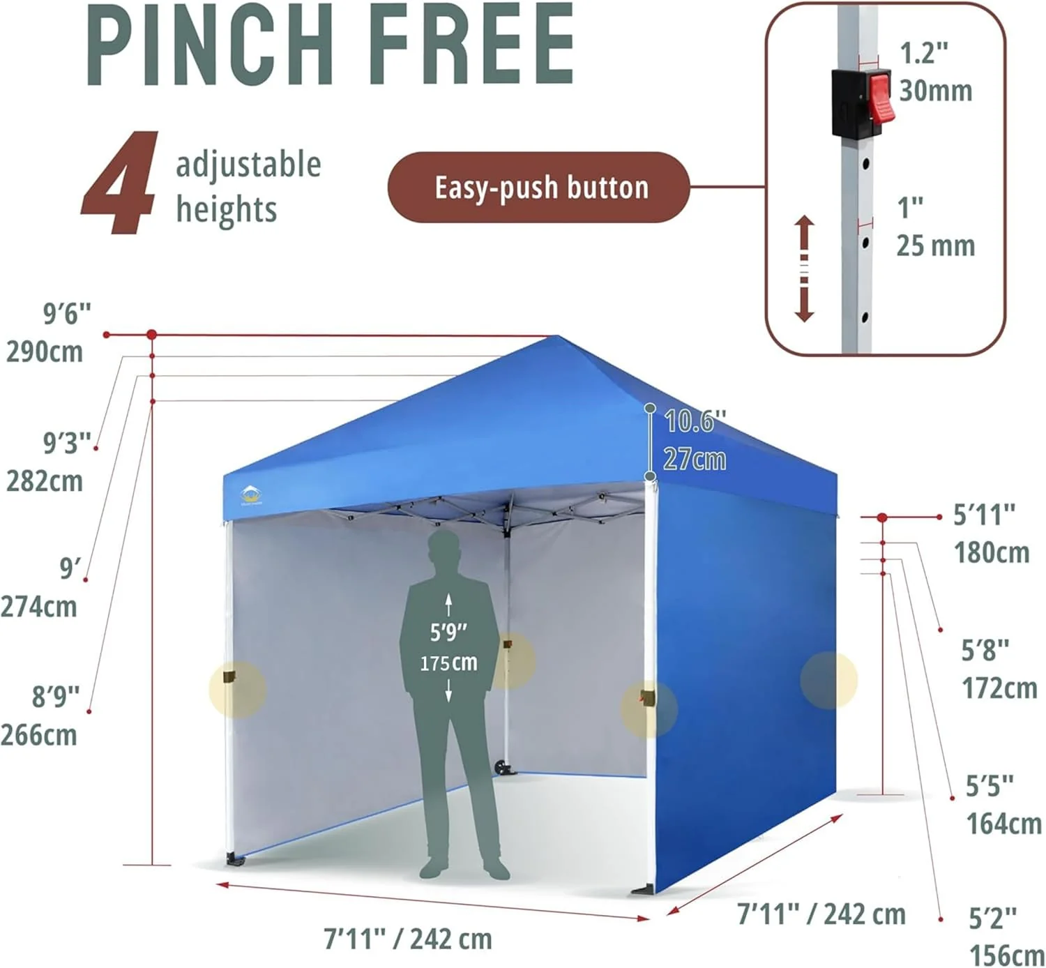10X10 Comercial Instant Canopy Pop Up Tent with Center Lock (10x10 with 4 Sidewalls, Grey)(10x20)