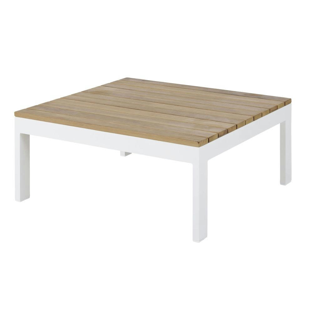 Regate Business - Table basse de jardin en teck massif et aluminium blanc