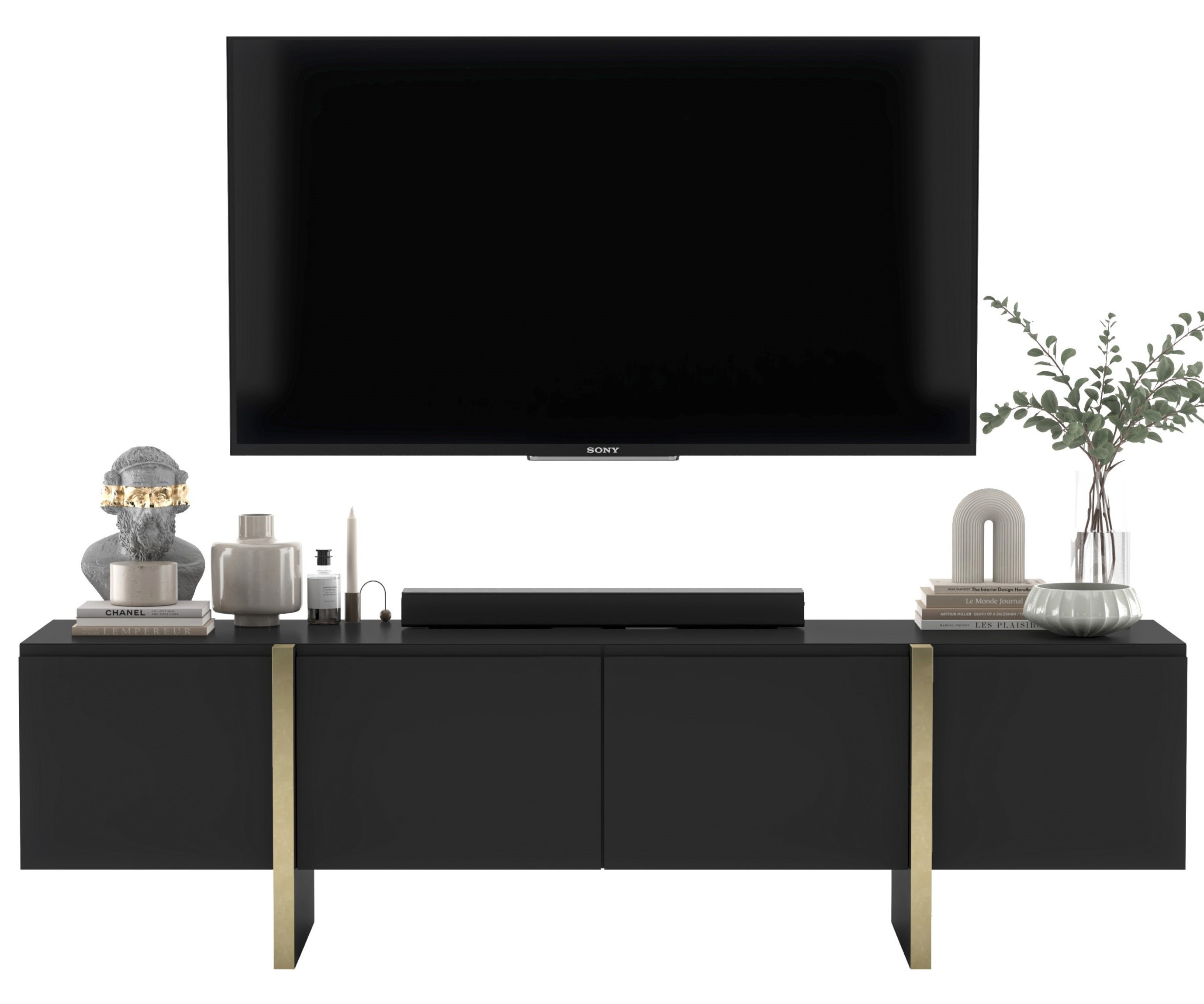 Szafka RTV Nowoczesna Komoda Glamour Czarny Mat 180 cm