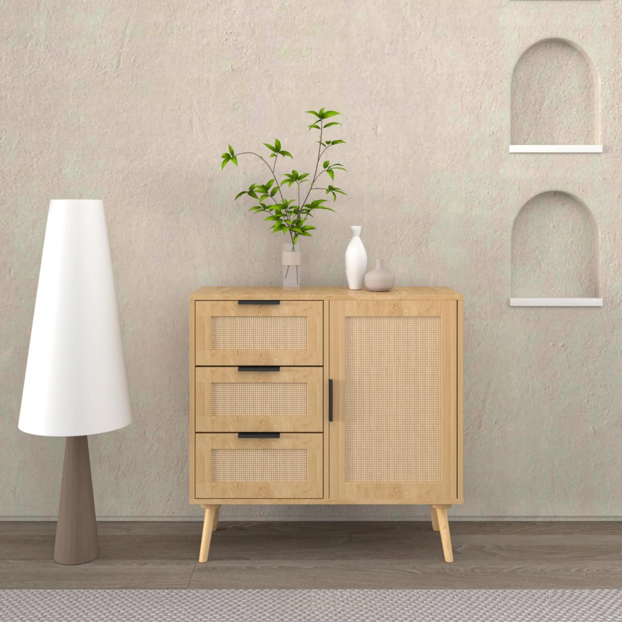 Modern Wooden Storage Cabinet with Three Spacious Drawers and Adjustable Shelf