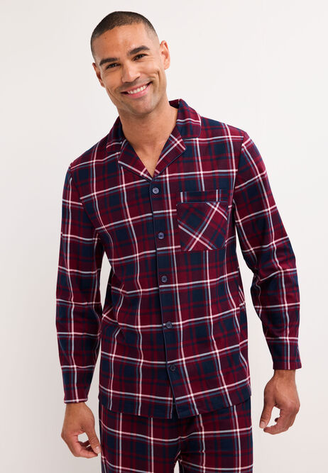 Mens Burgundy Check Revere Pyjama Set