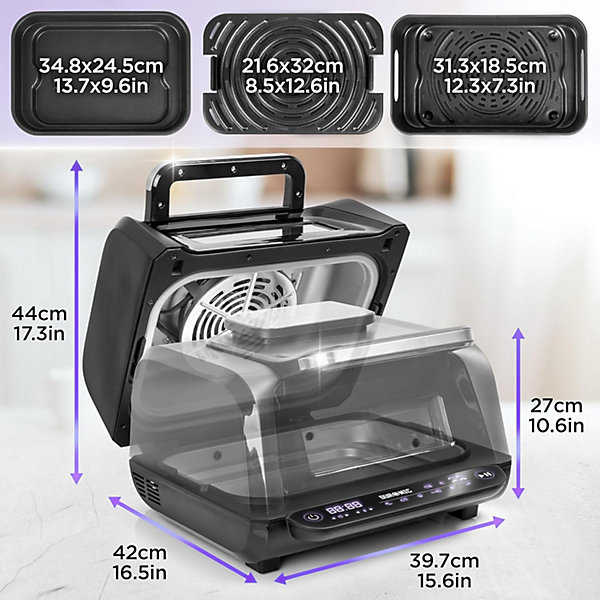 FG19 Air fryer grill 1900W Friteuse à air Sans huile Cuisson saine Viande pizza frites Accessoires inclus 50-230C Duronic
