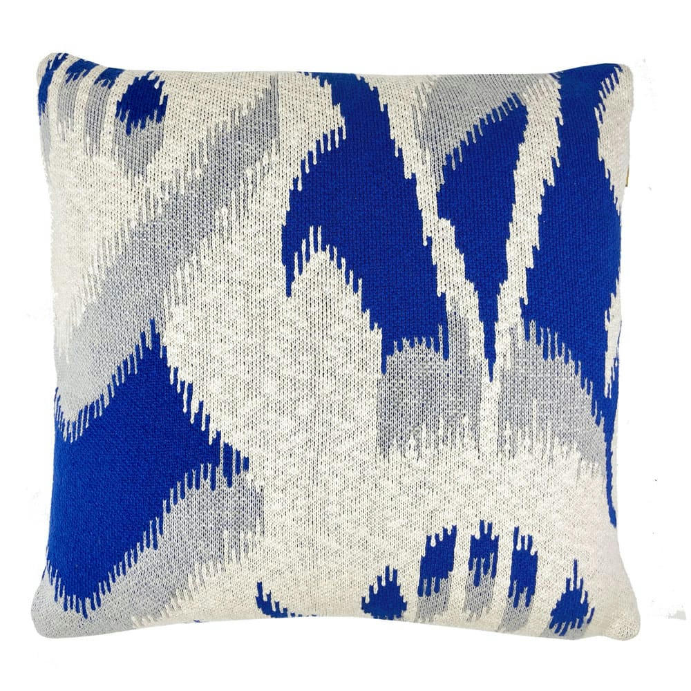 IKAT - Coussin ikat tricoté bleu 50x50