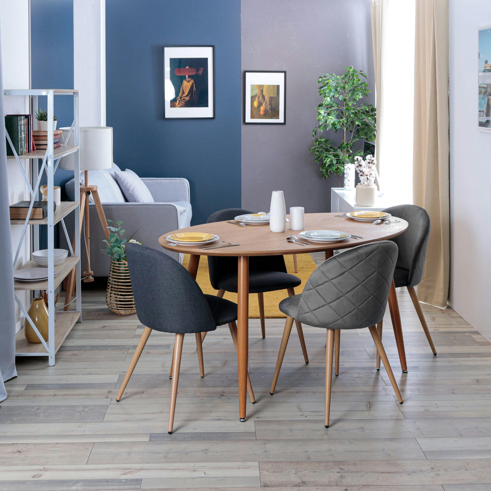 - Lot de 2 chaises de salle à manger scandinaves en velours gris