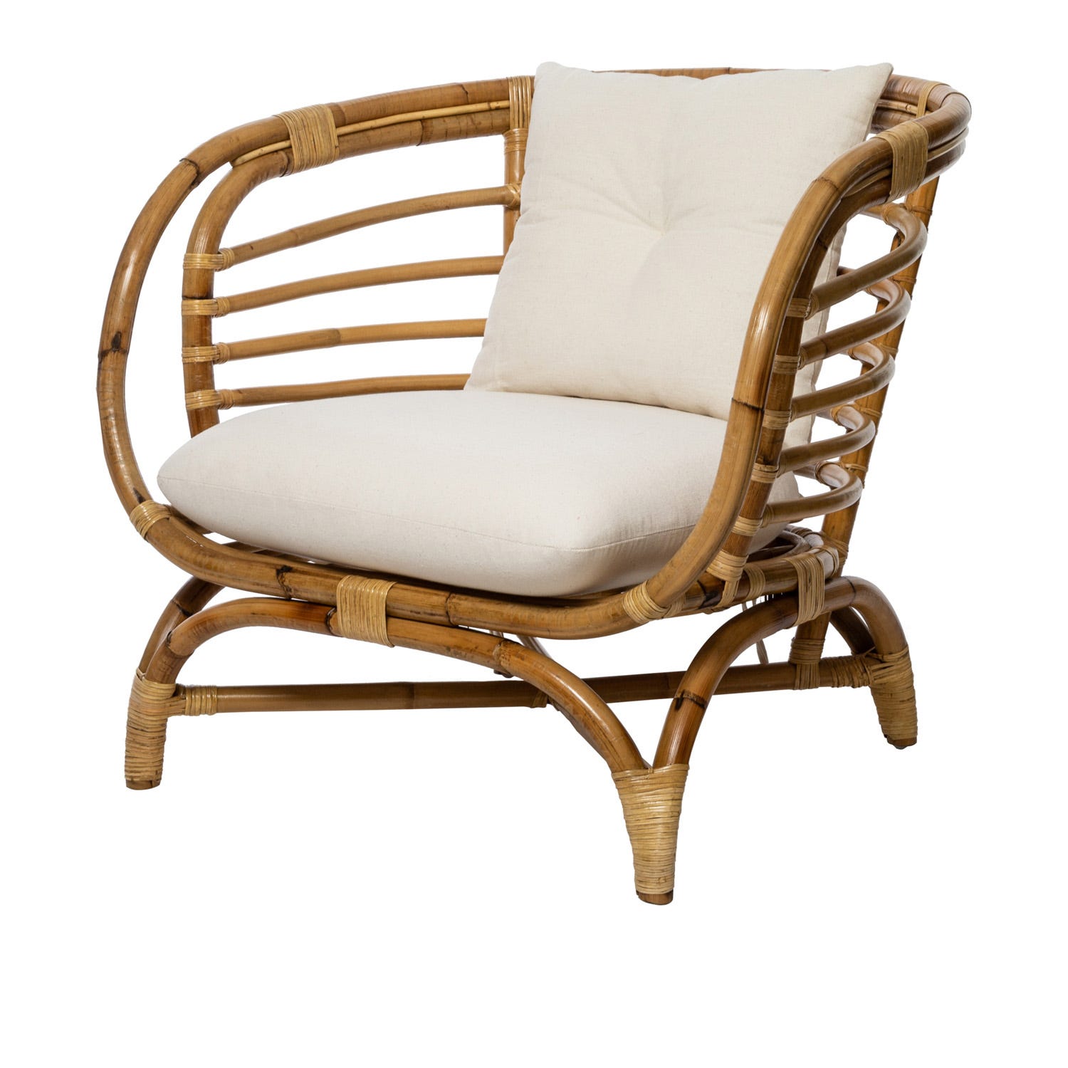 Poltrona con cuscino in rattan Farah