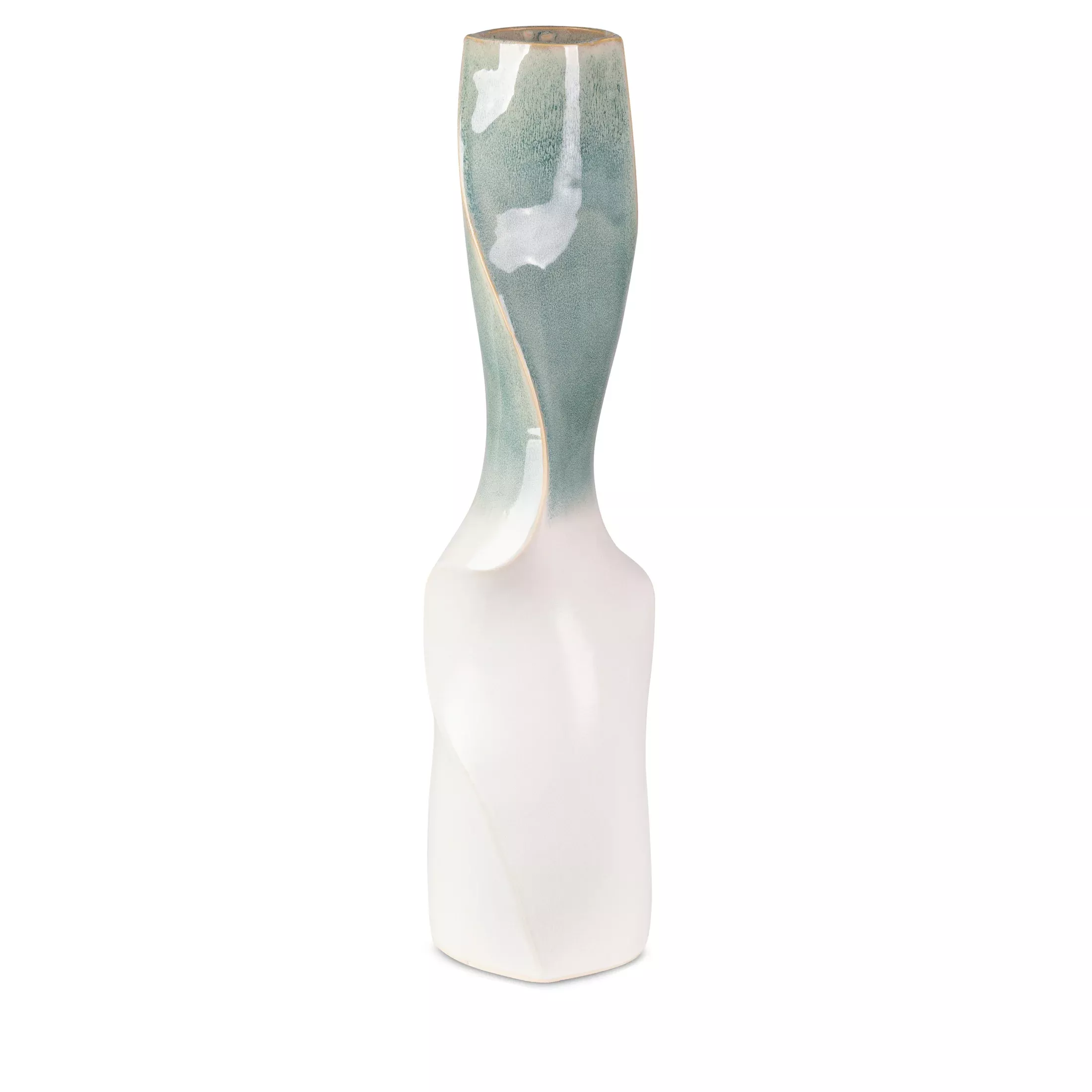 Wazon ceramiczny kremowo-miętowy w stylu boho z efektem ombre średnica 16x62 cm LIANA