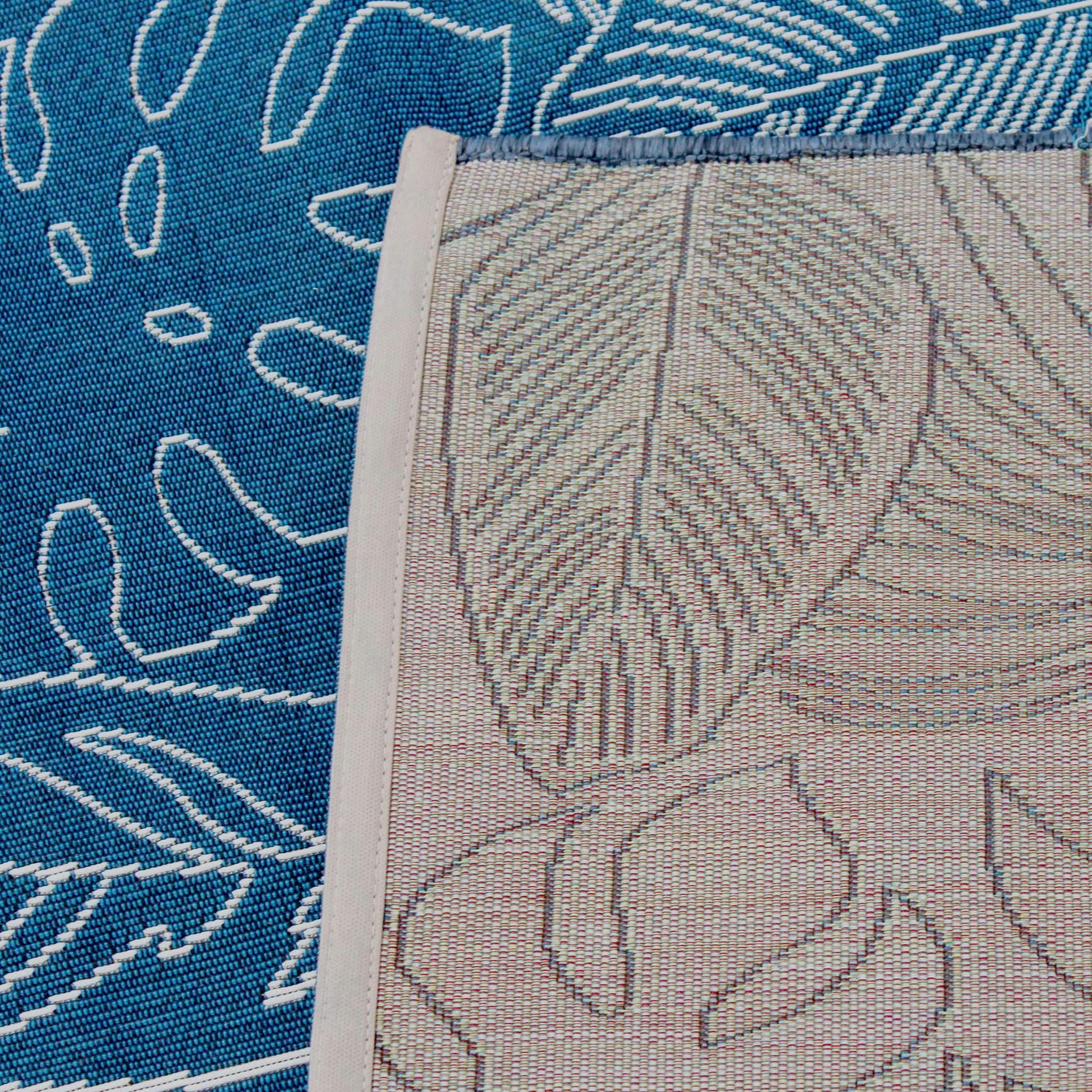 - Tapis extérieur/intérieur 160 x 230 bleu canard avec motif exotique