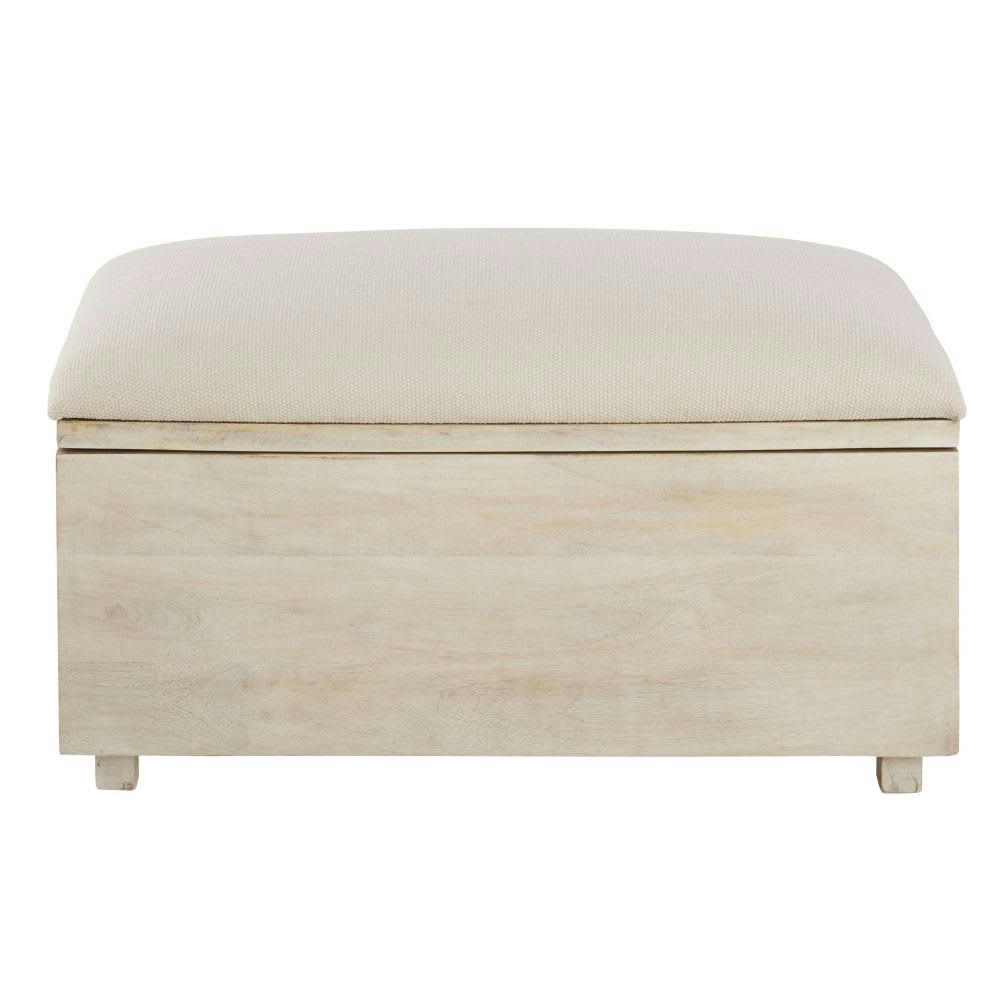 AVA - Banquette coffre 2 places en coton écru et manguier