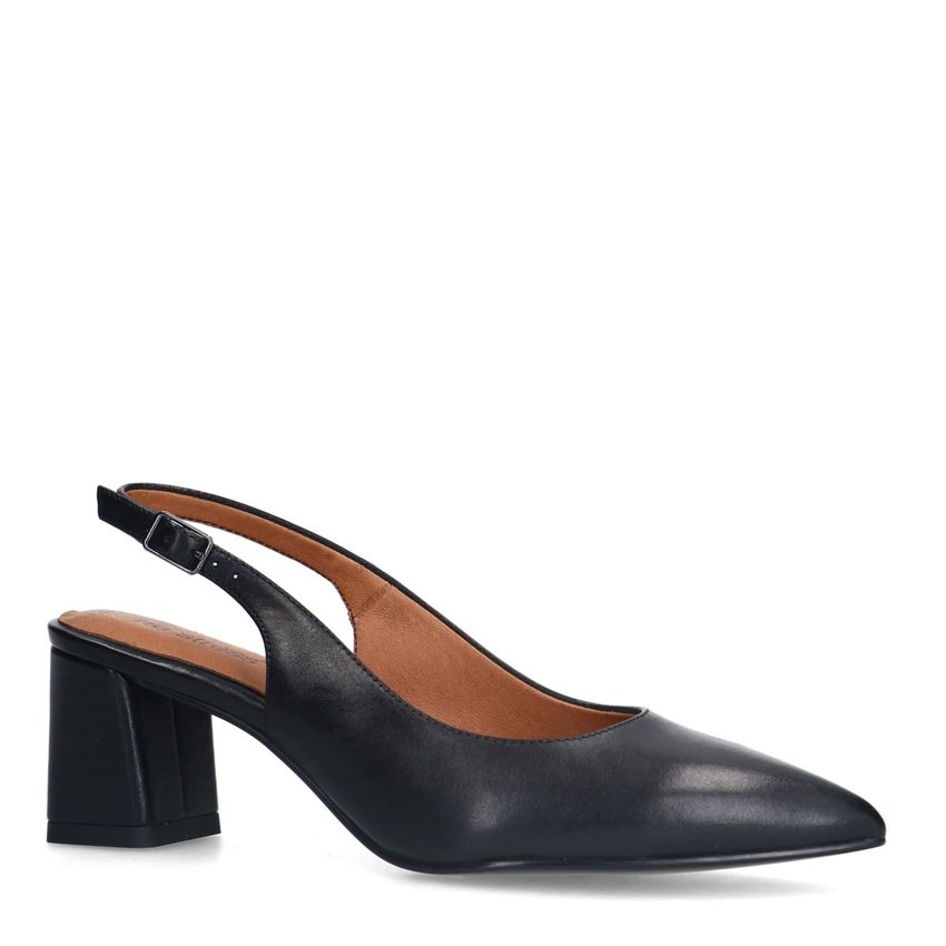 No Stress Zwarte leren slingbacks