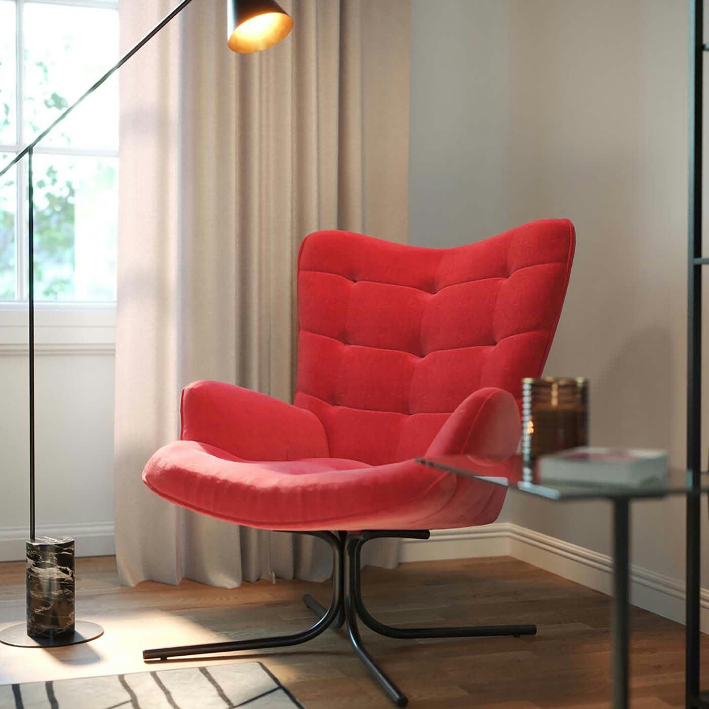 OSCAR - Fauteuil pivotant Oscar velours rouge Kare Design
