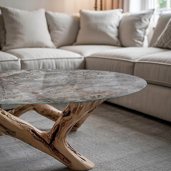 Dessus de table en verre trempé Wallfluent fi90 cm Motif naturel de marbre