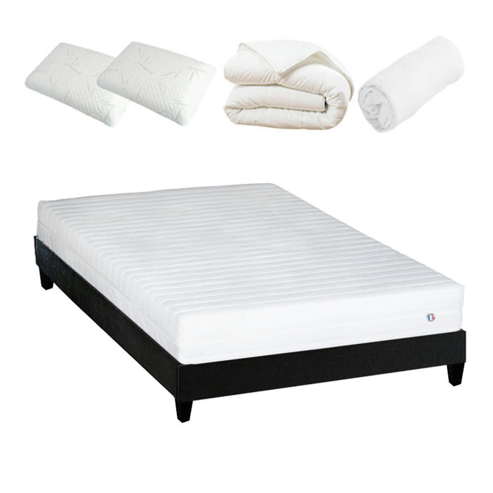 EGIO - Ensemble  140x190  Matelas Latex + Sommier Bois + Accessoires