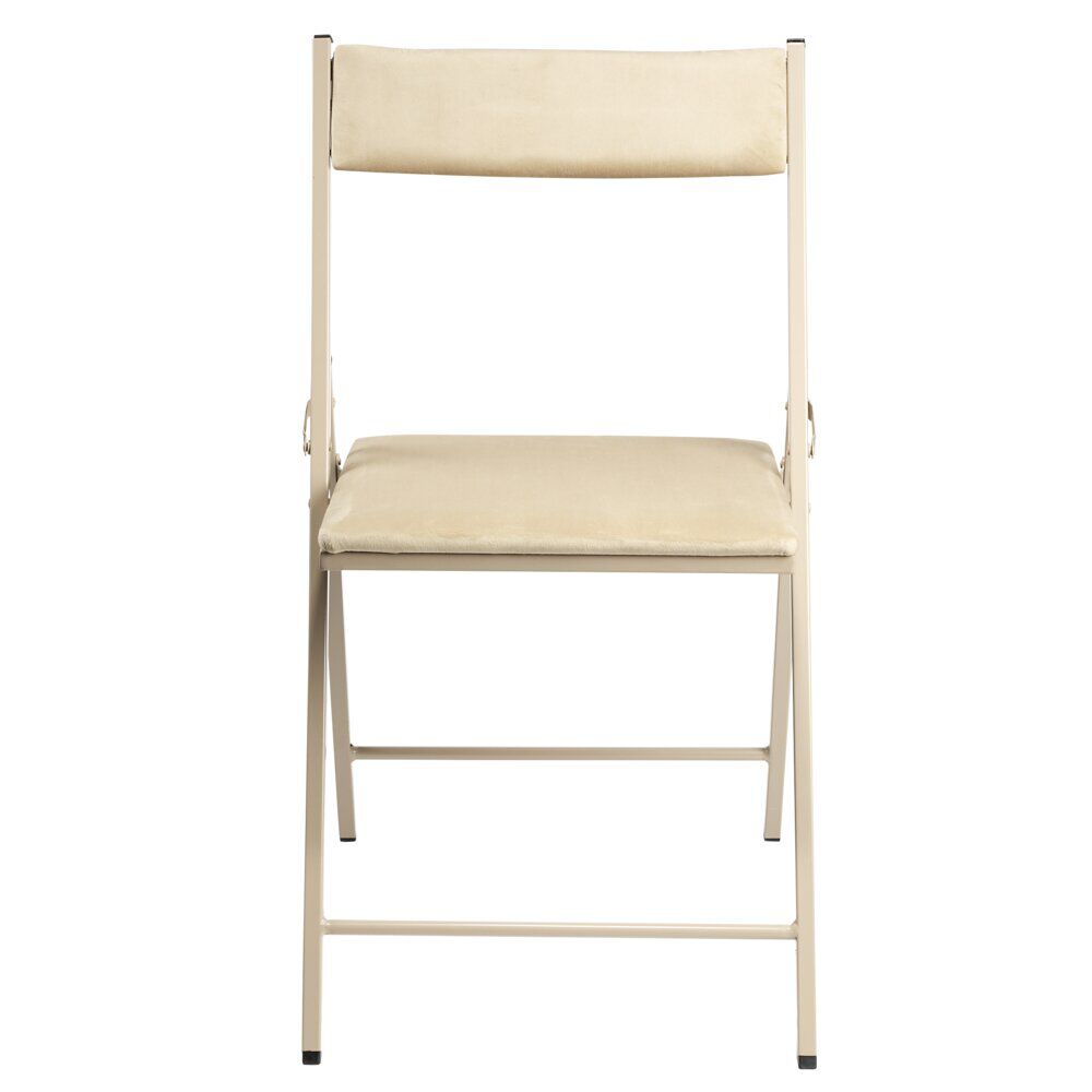 Chaise pliante Ninon métal et velours beige L43xP47xH78,5cm