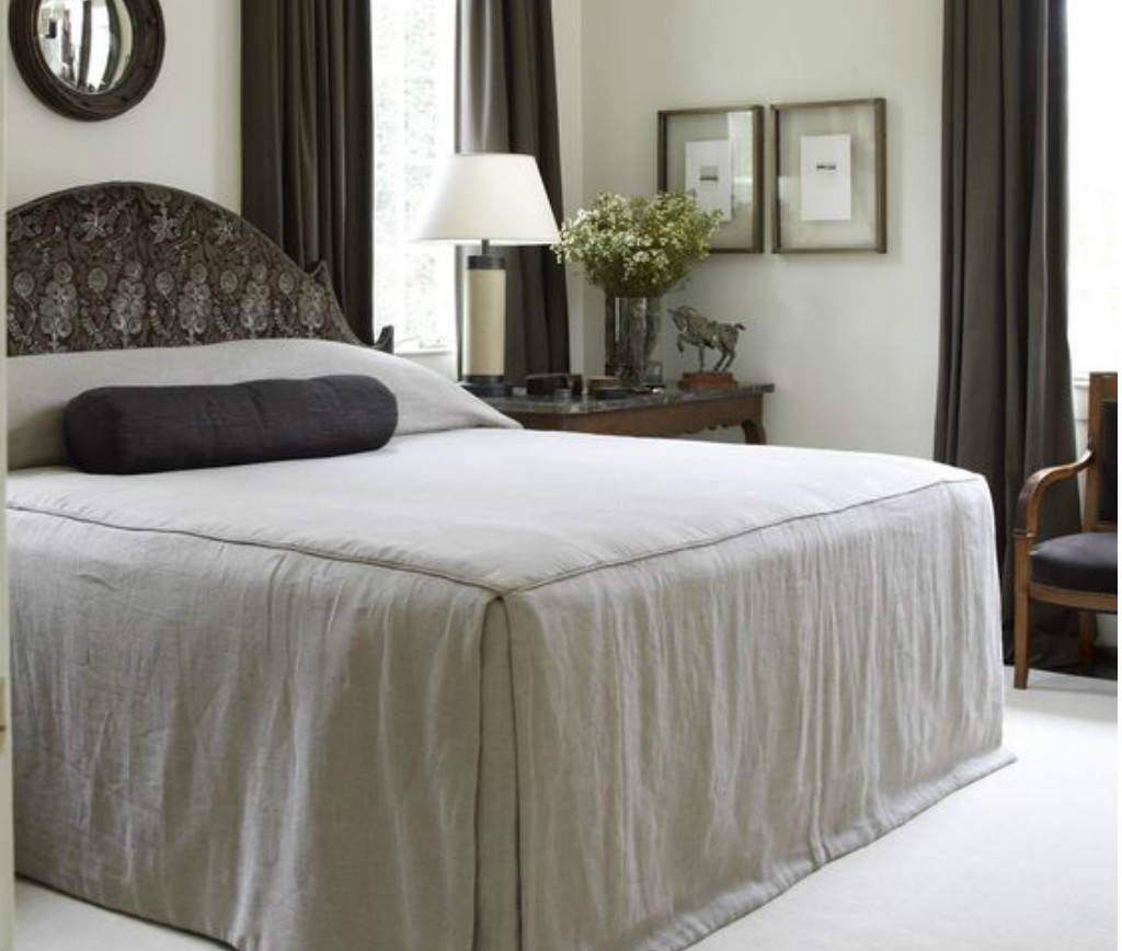 Boxed Style Bed Cover natural linen, Linen Coverlet, White, Gray, Blue, Pink, Stripe, Chevron, over 40 colors and patterns