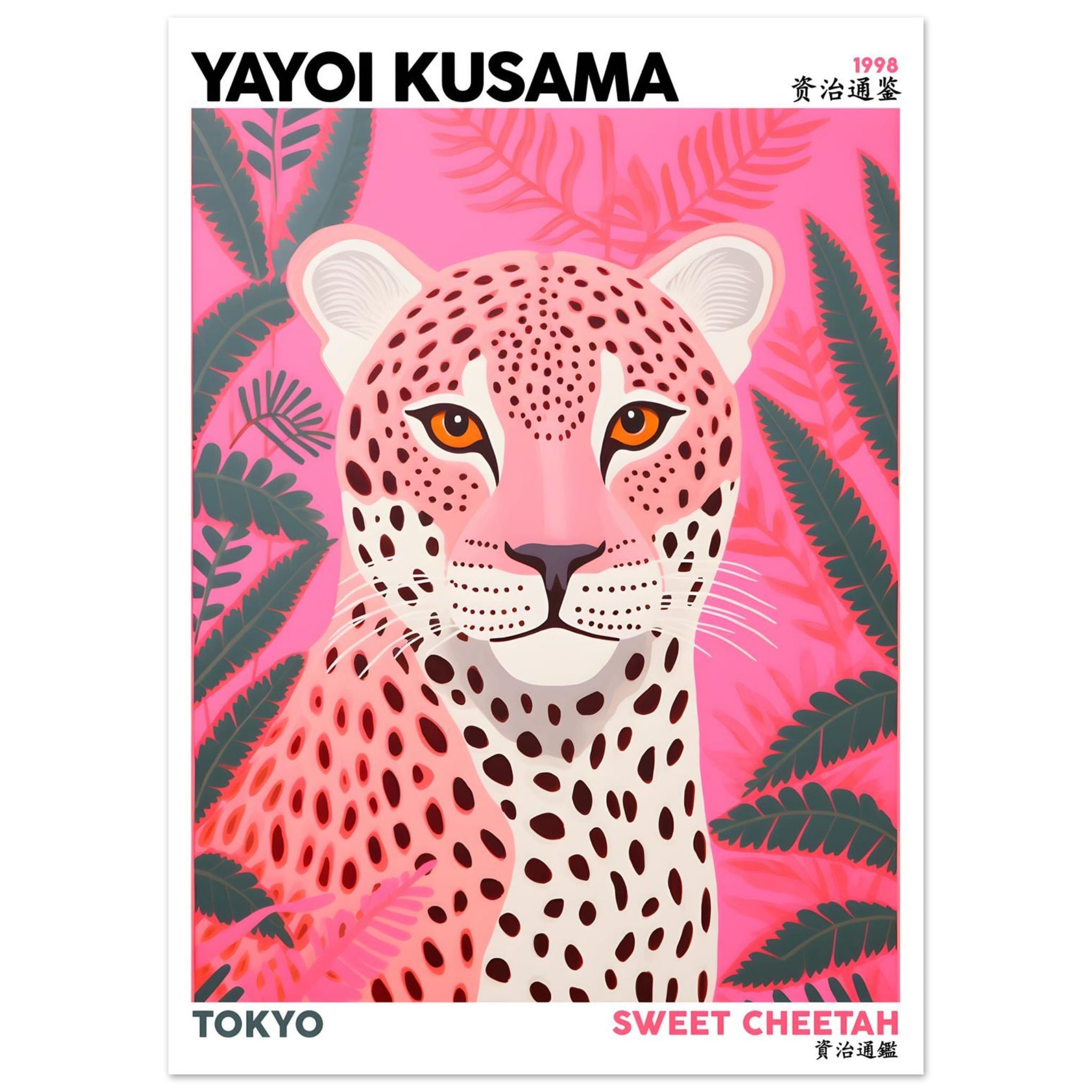 Artfulprints Poster Yayoi Kusama - Sweet cheetah  - 50x70 cm - Roze