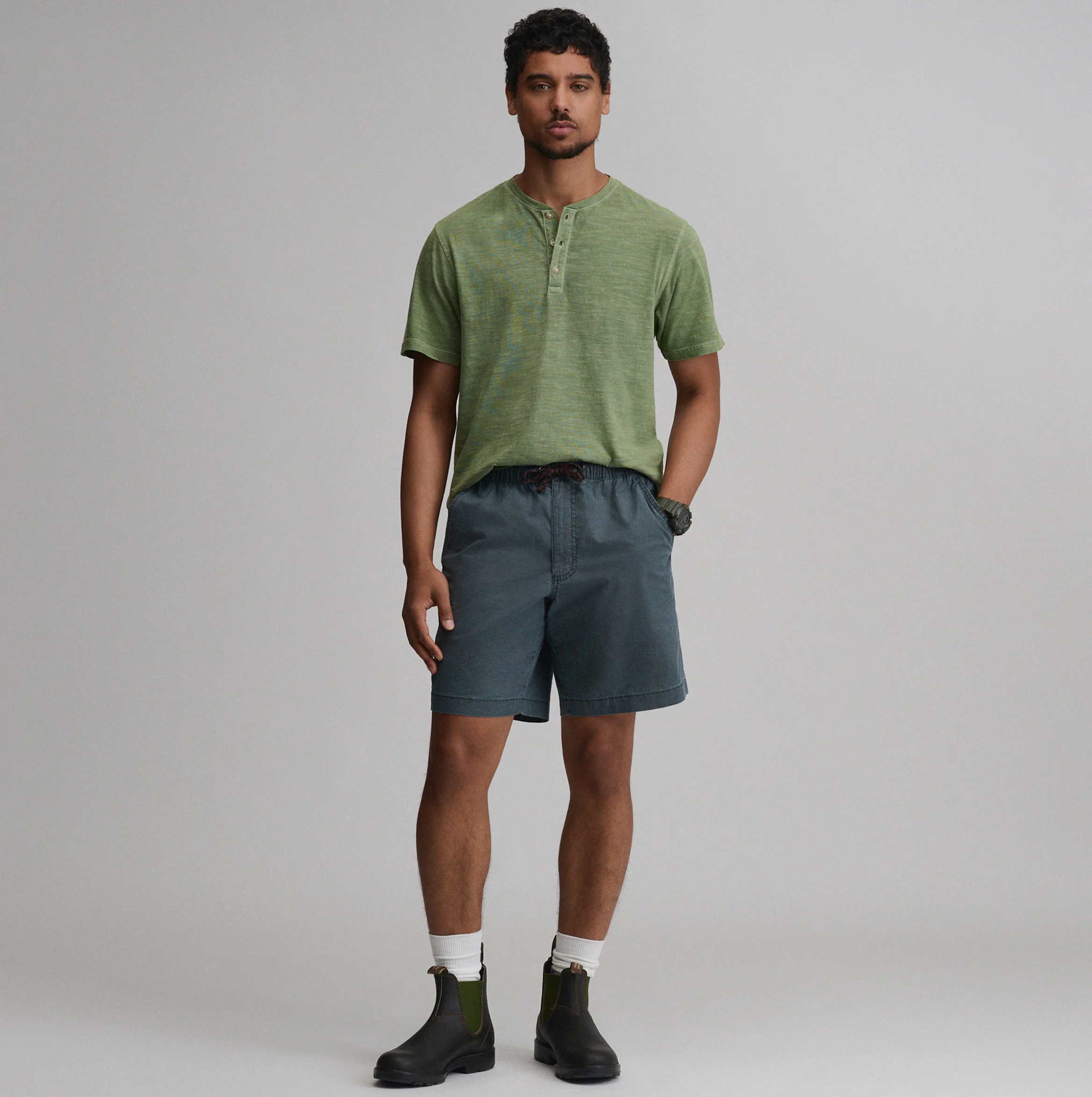 Men's Short-Sleeve Sunwashed Cotton Henley