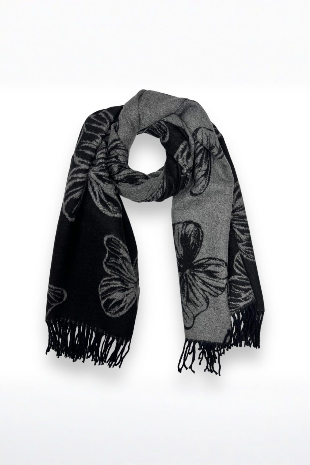 SVNX Butterfly Printed Cashmere Scarf with Tassels