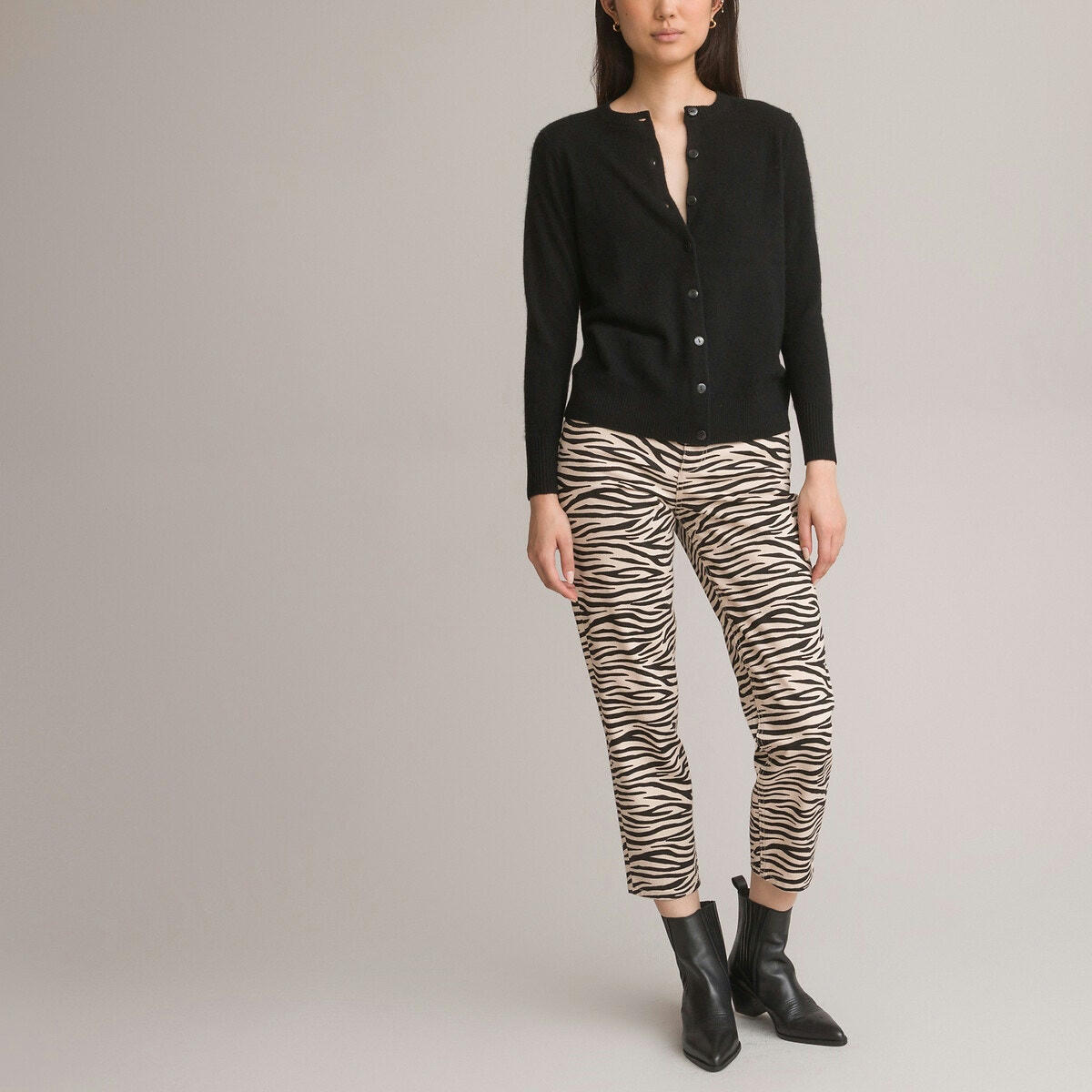 Jean mom taille haute, imprimé animalier