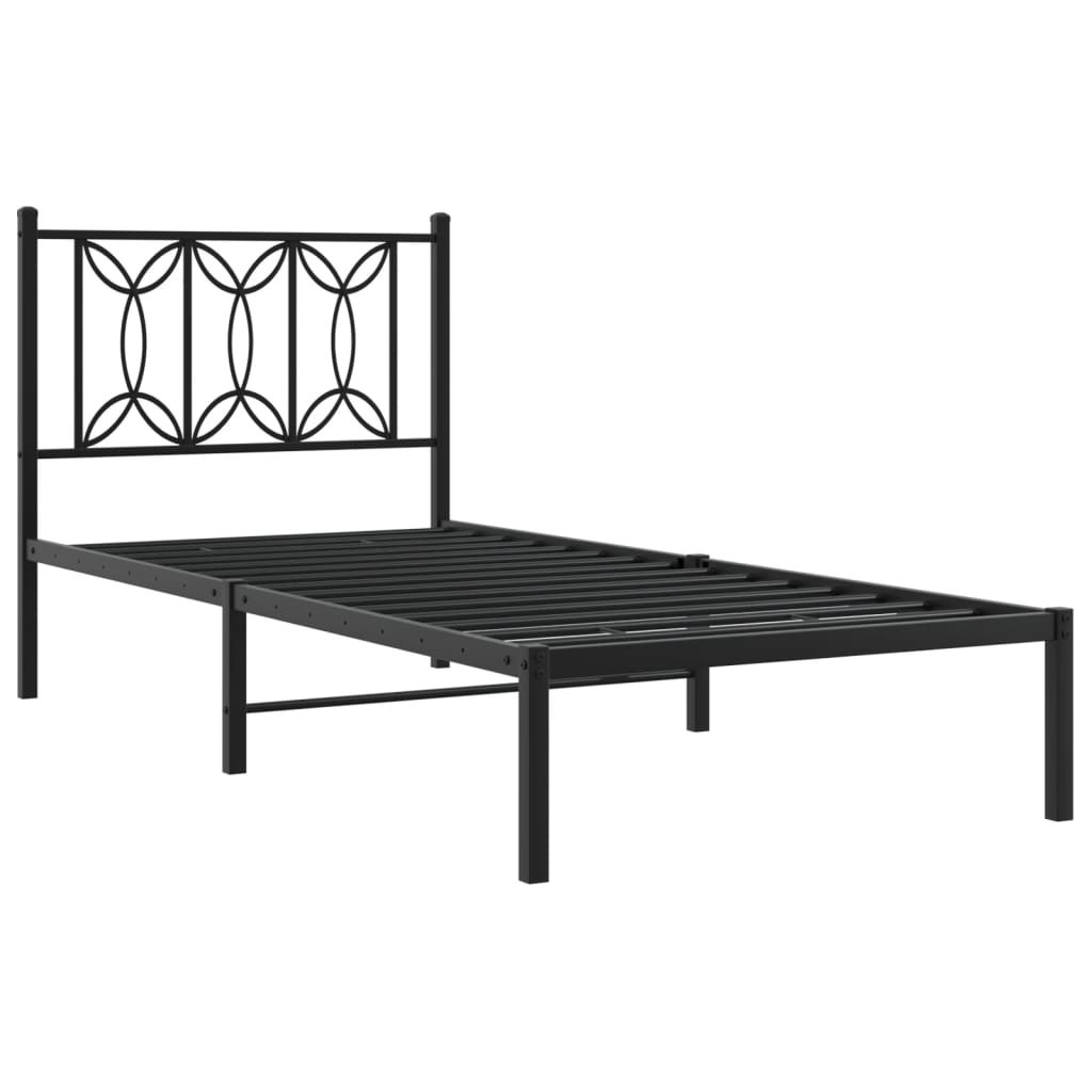 Metalowa rama łóżka z wezgłowiem czarna 75x190 cm